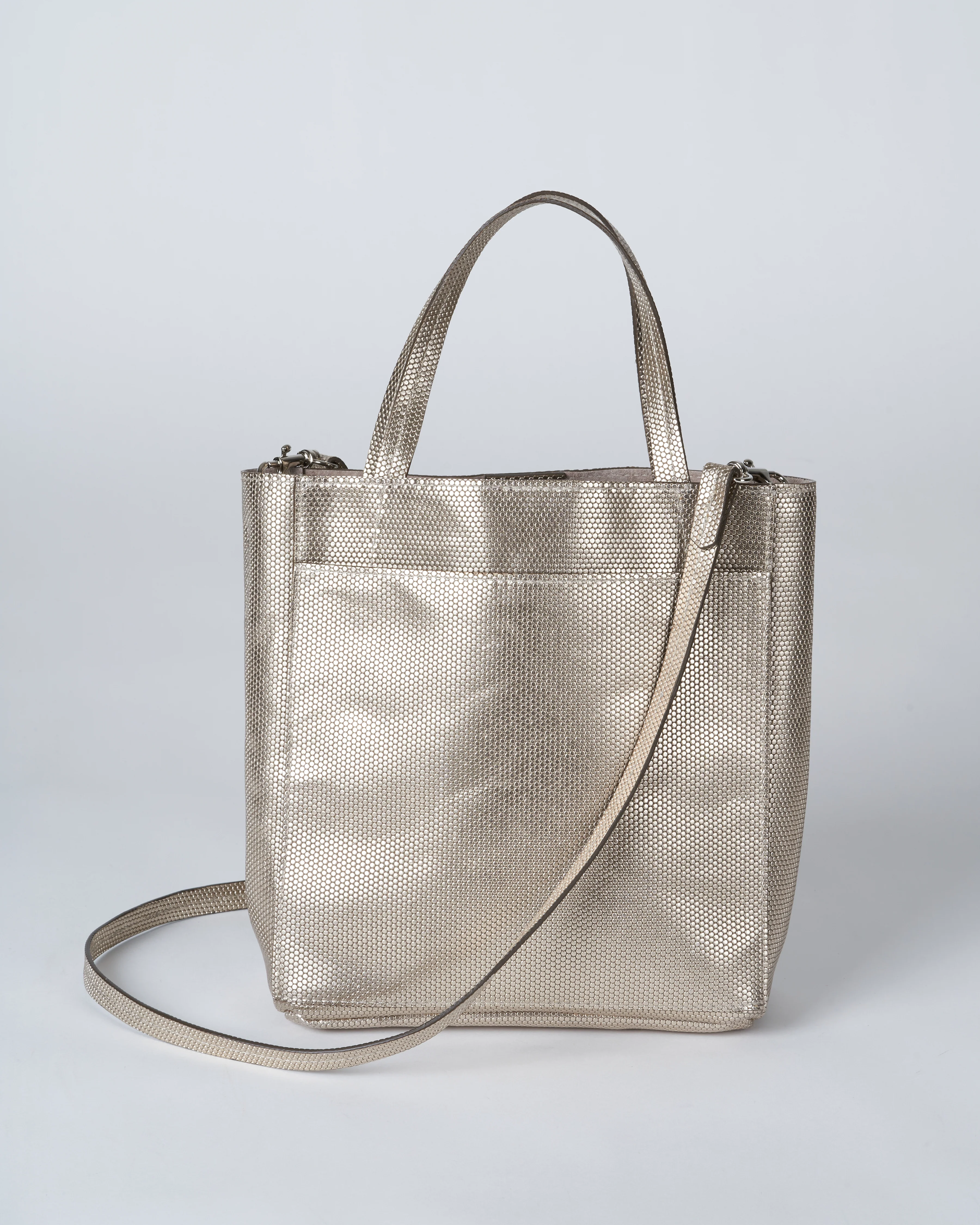 mini tote with front pocket - silver prato - Image 3