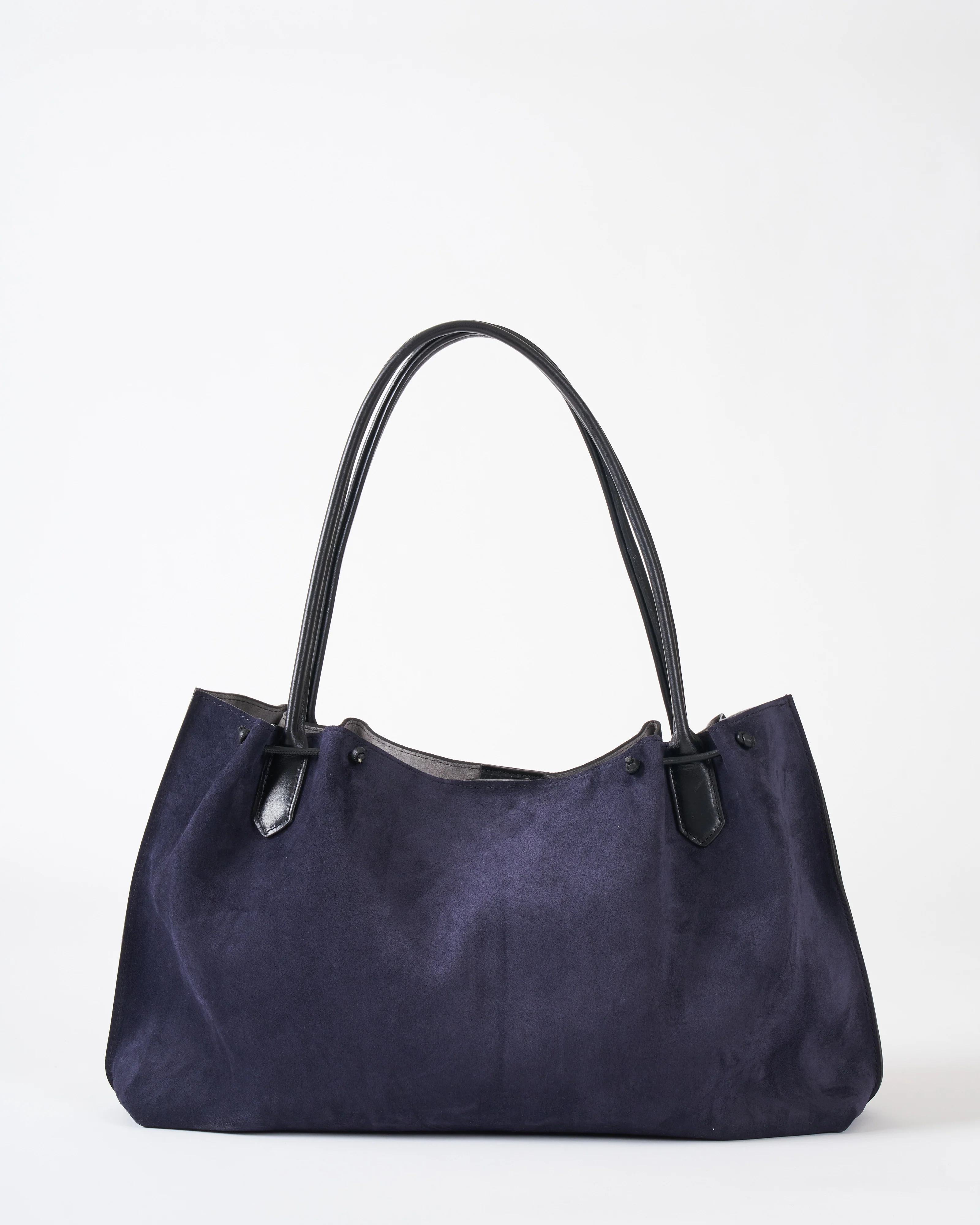 puckered tote - ink suede