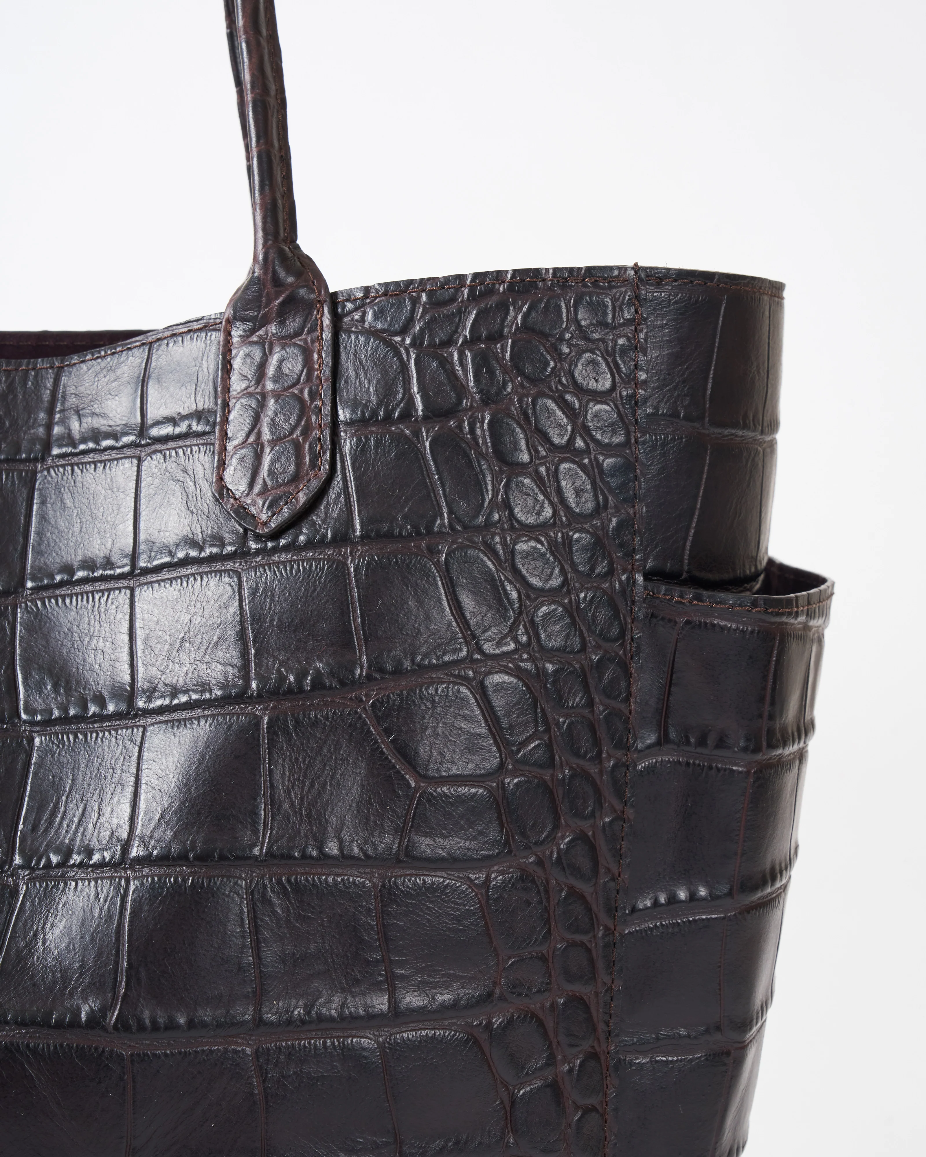 slouchy pocket tote - espresso embossed croc - Image 3