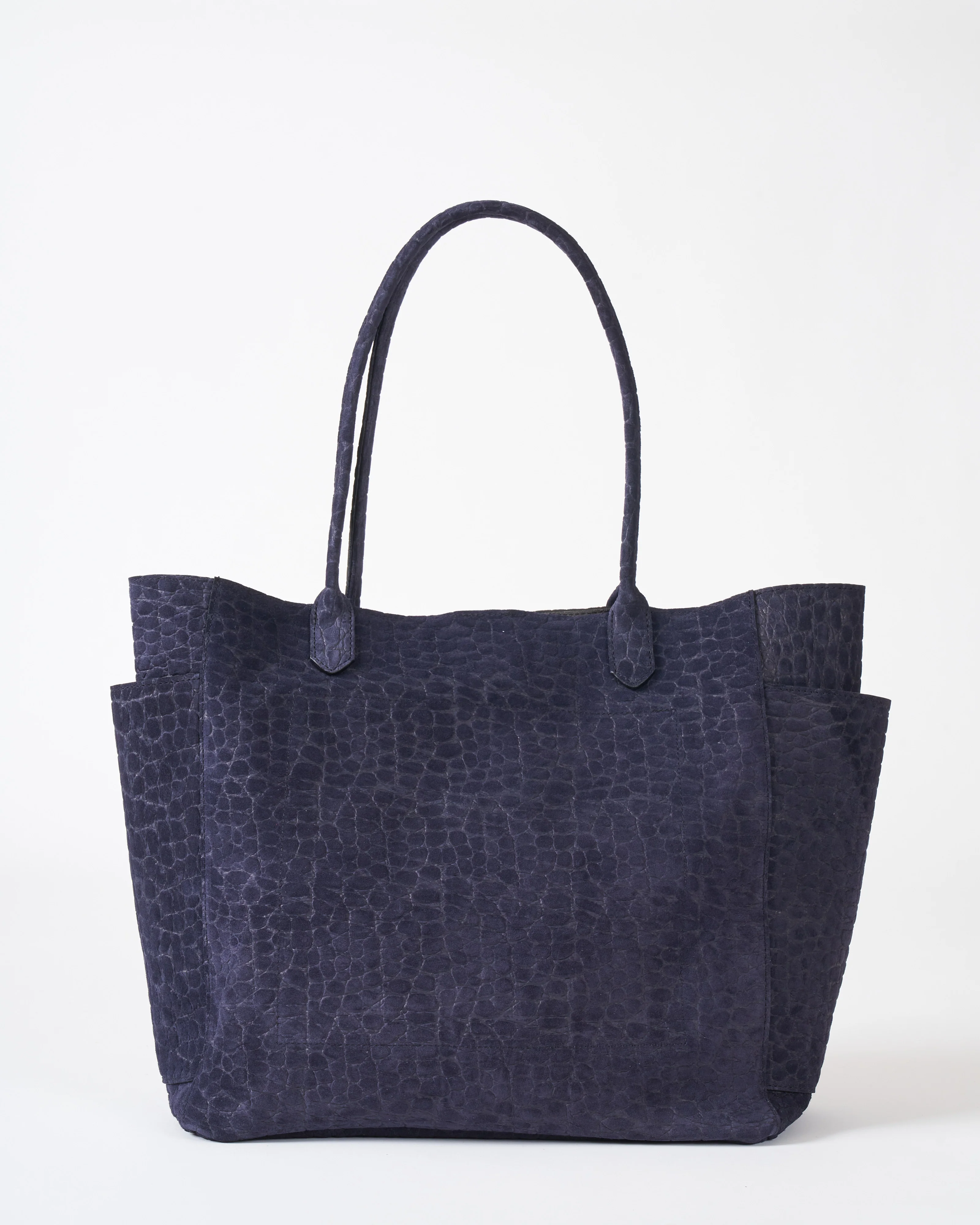 slouchy pocket tote - ink embossed suede