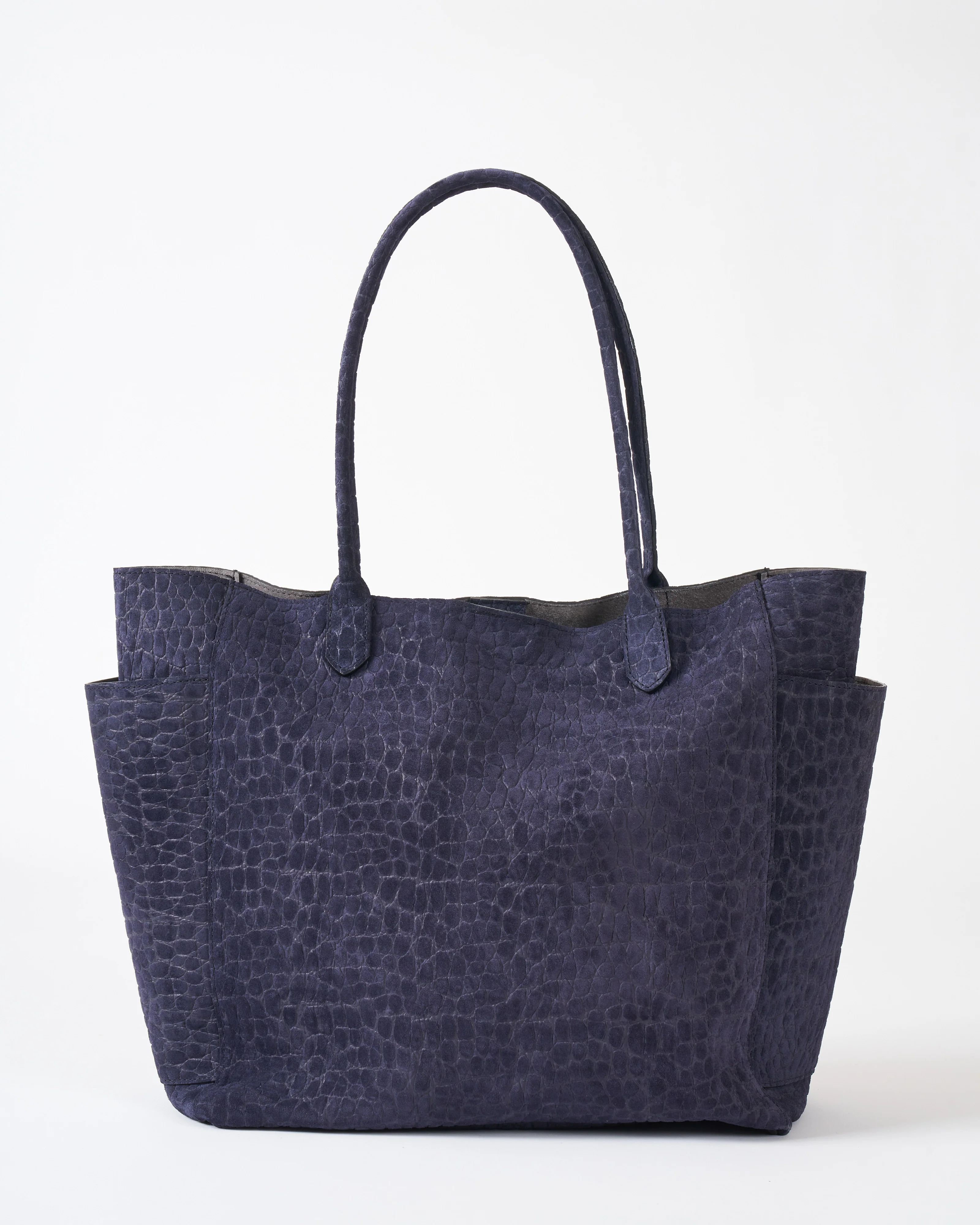 slouchy pocket tote - ink embossed suede - Image 2