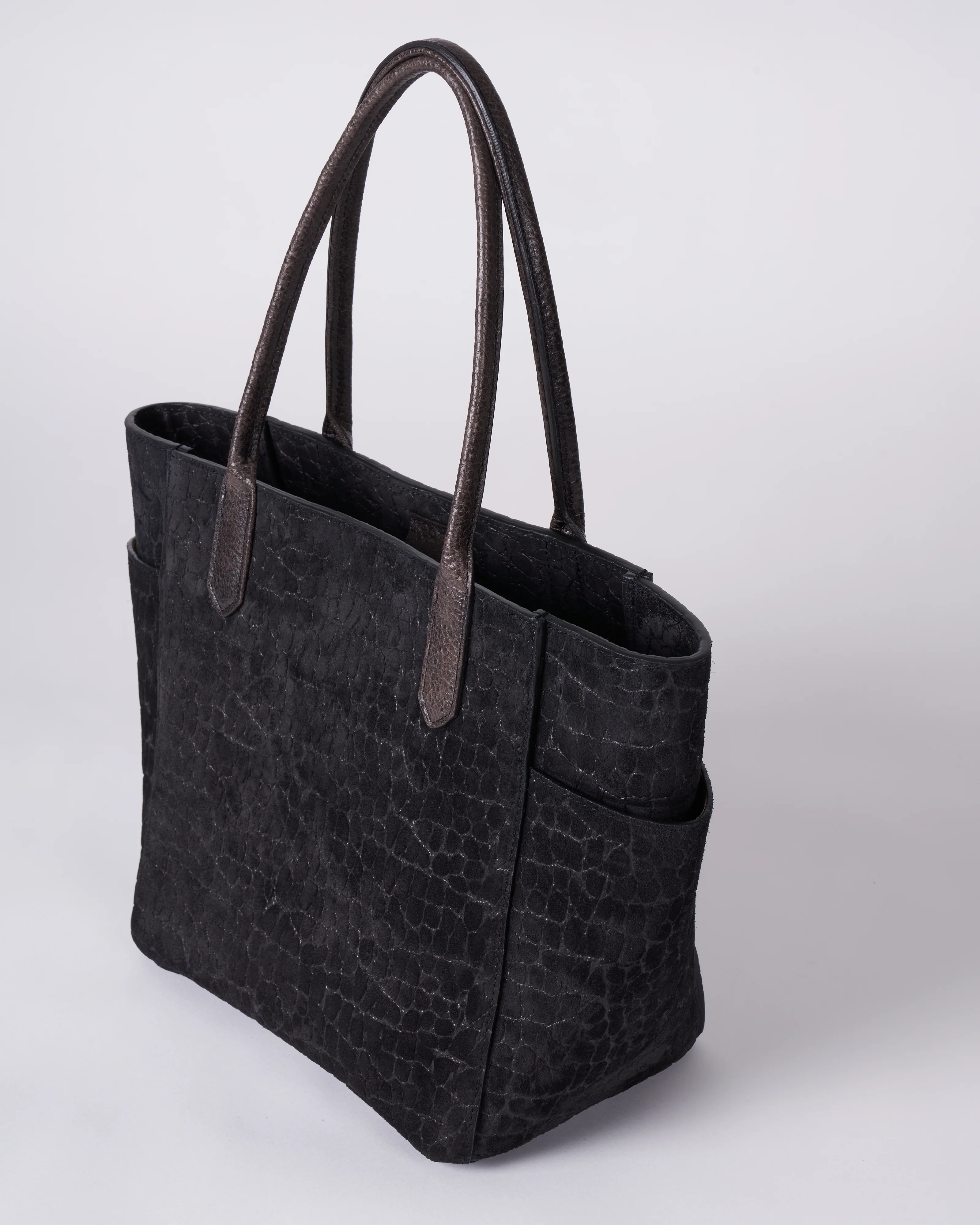 small pocket tote - coal embossed suede - Image 3