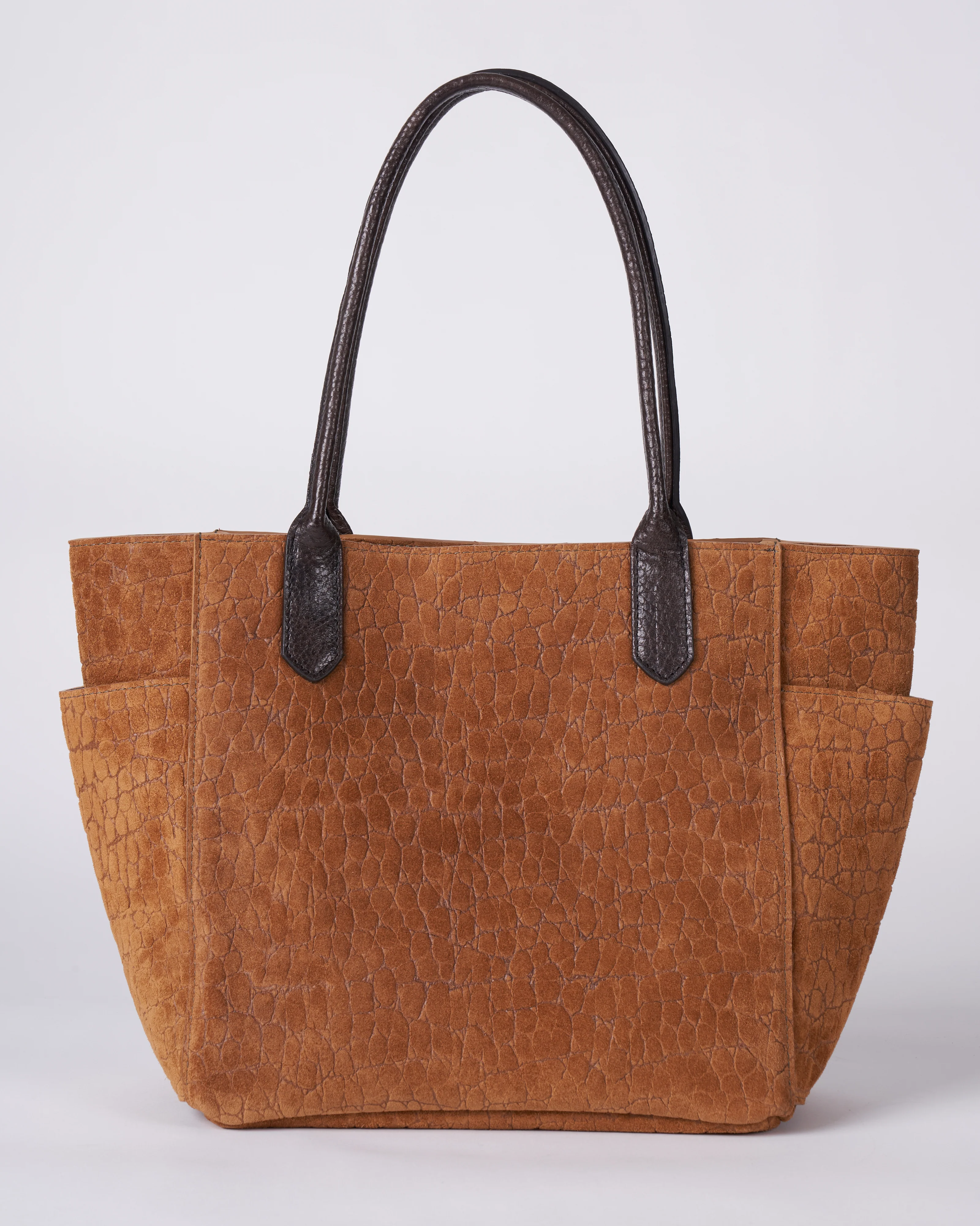 small pocket tote - tawny embossed suede w/graphite detail - Image 2