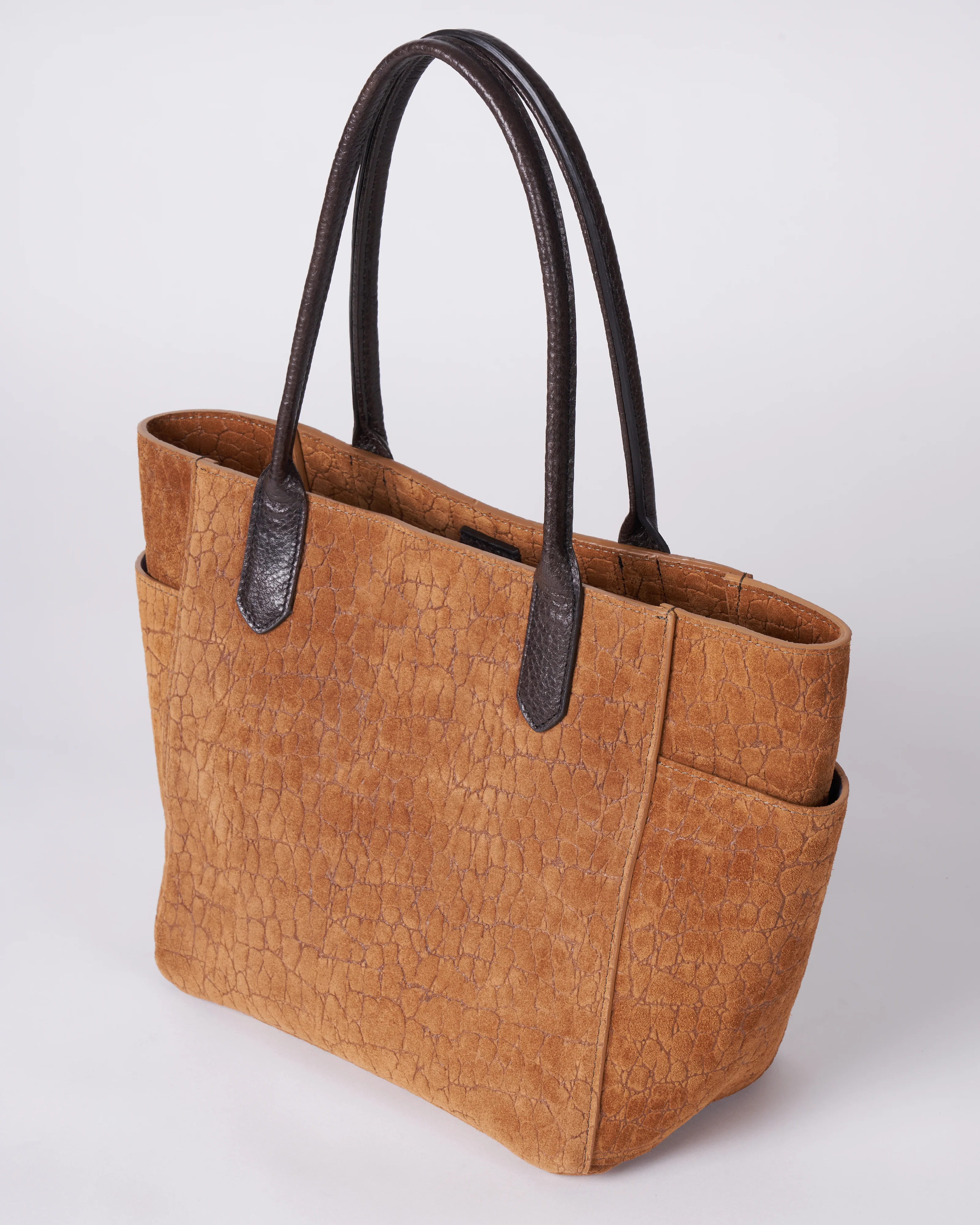 small pocket tote - tawny embossed suede w/graphite detail - Image 3