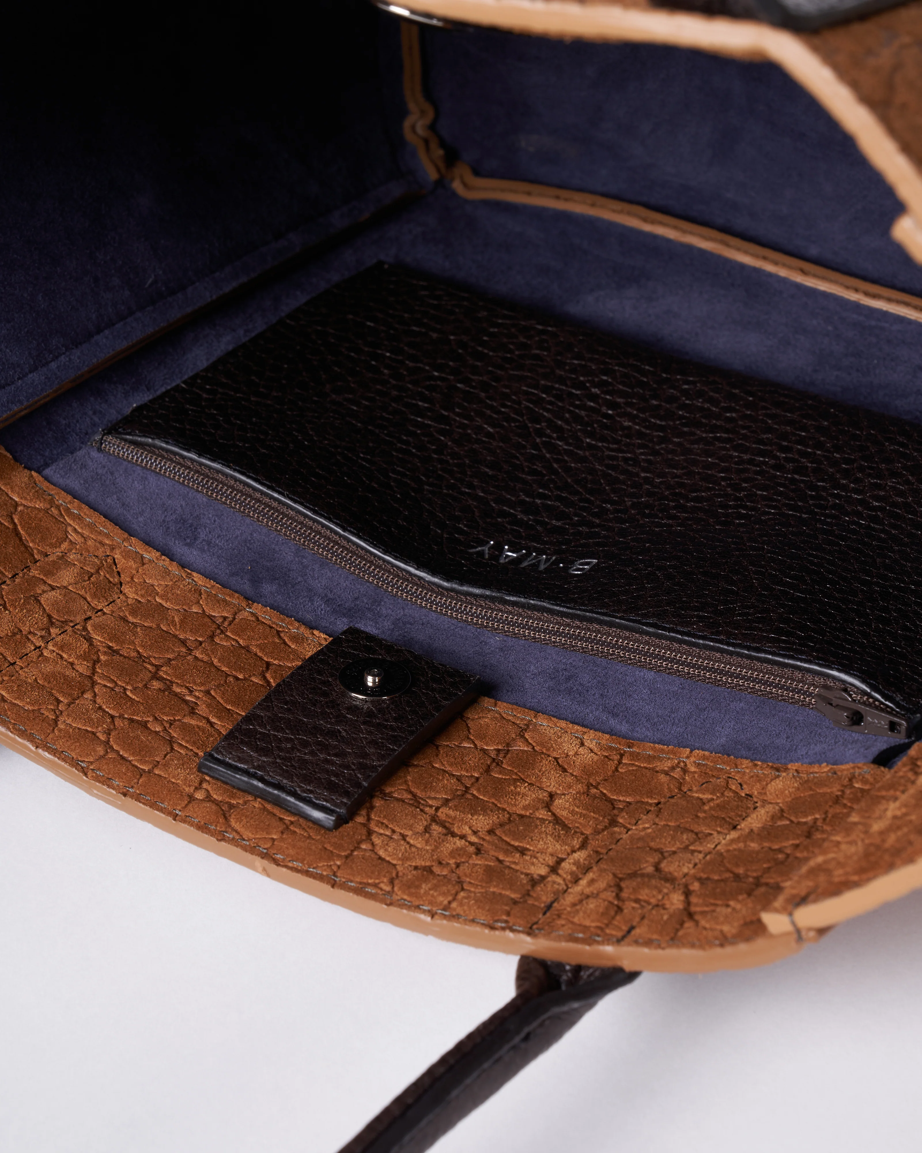 small pocket tote - tawny embossed suede w/graphite detail - Image 4