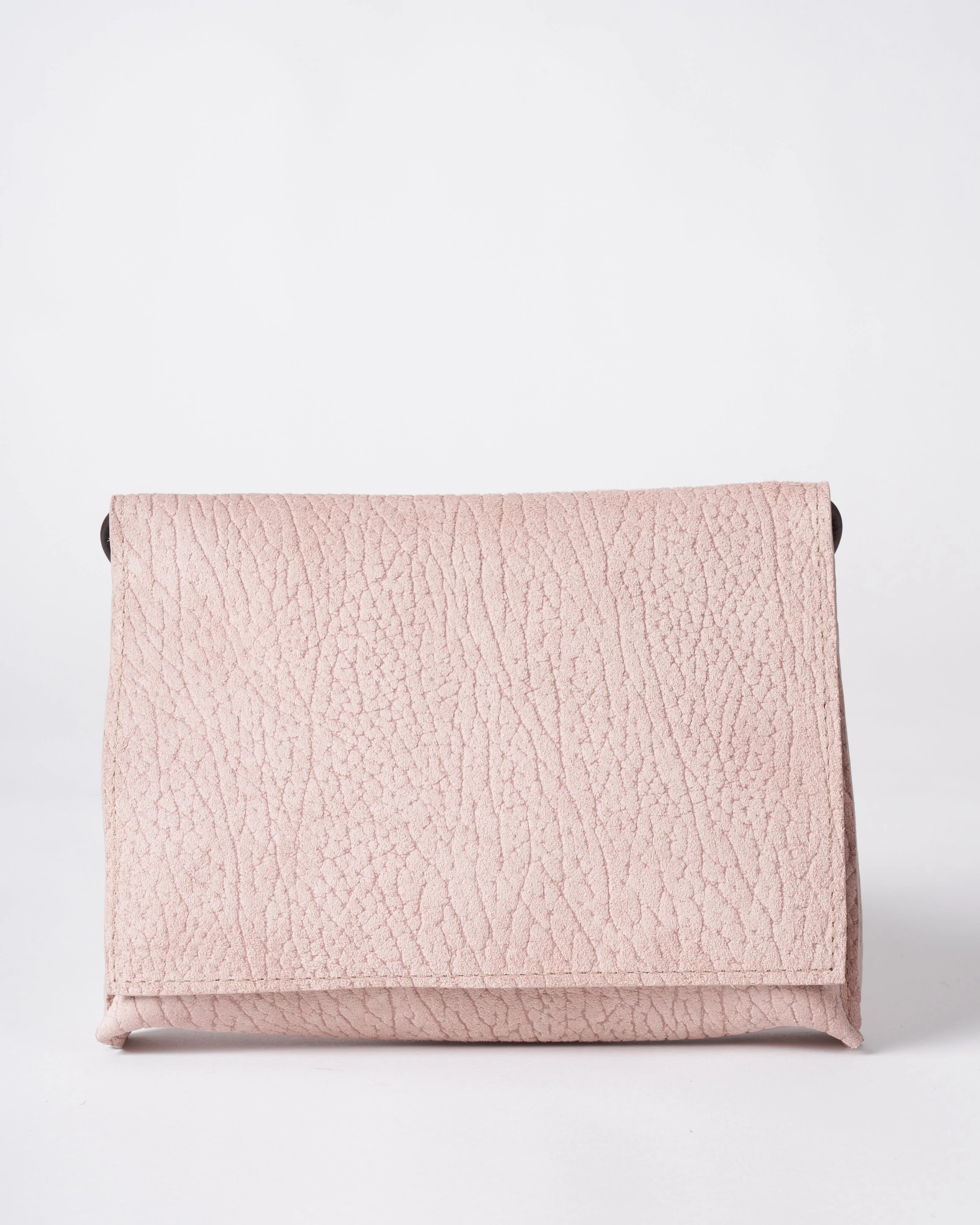 strappy foldover - blush embossed suede