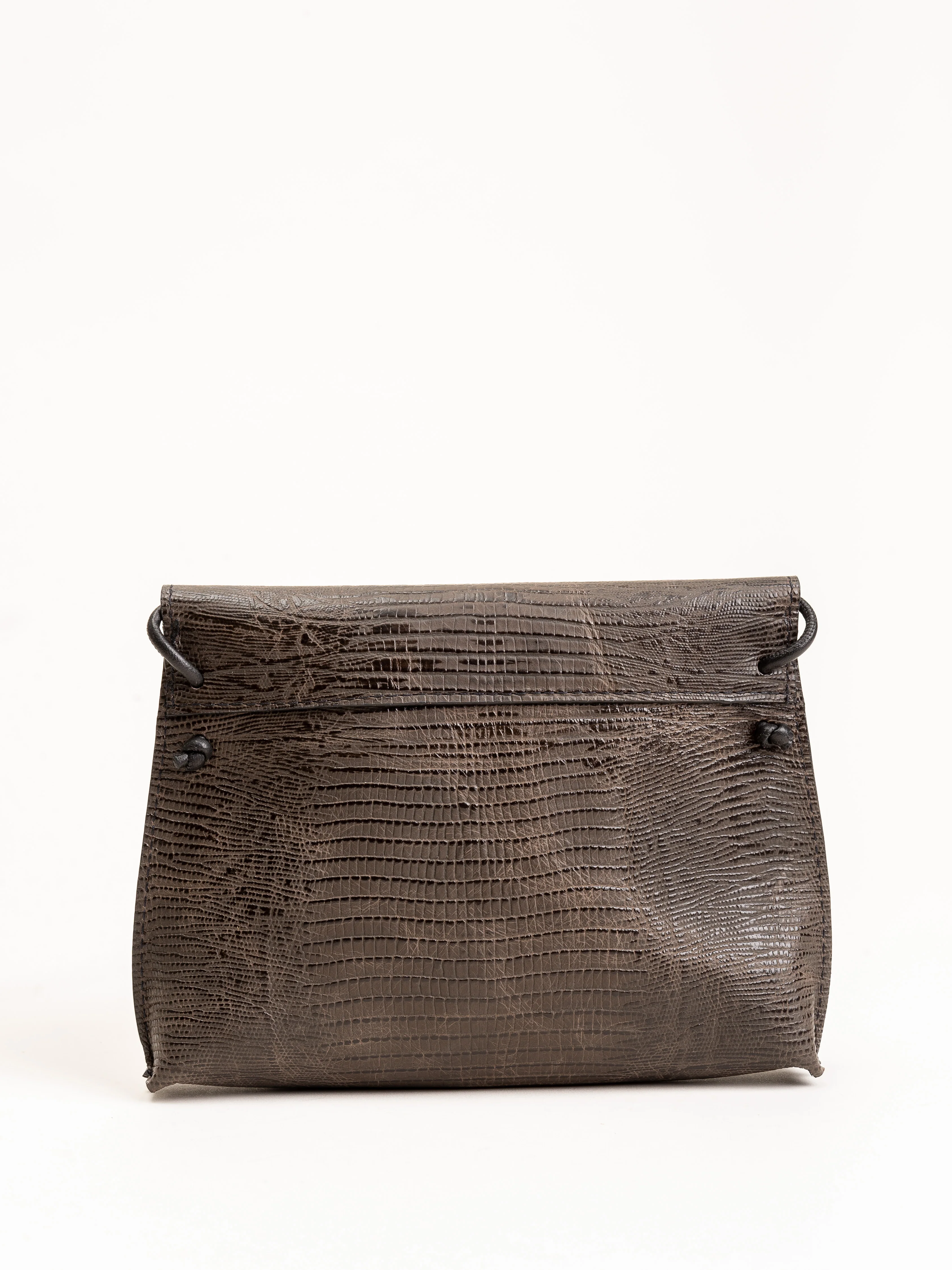strappy foldover - brown embossed lizard - Image 2