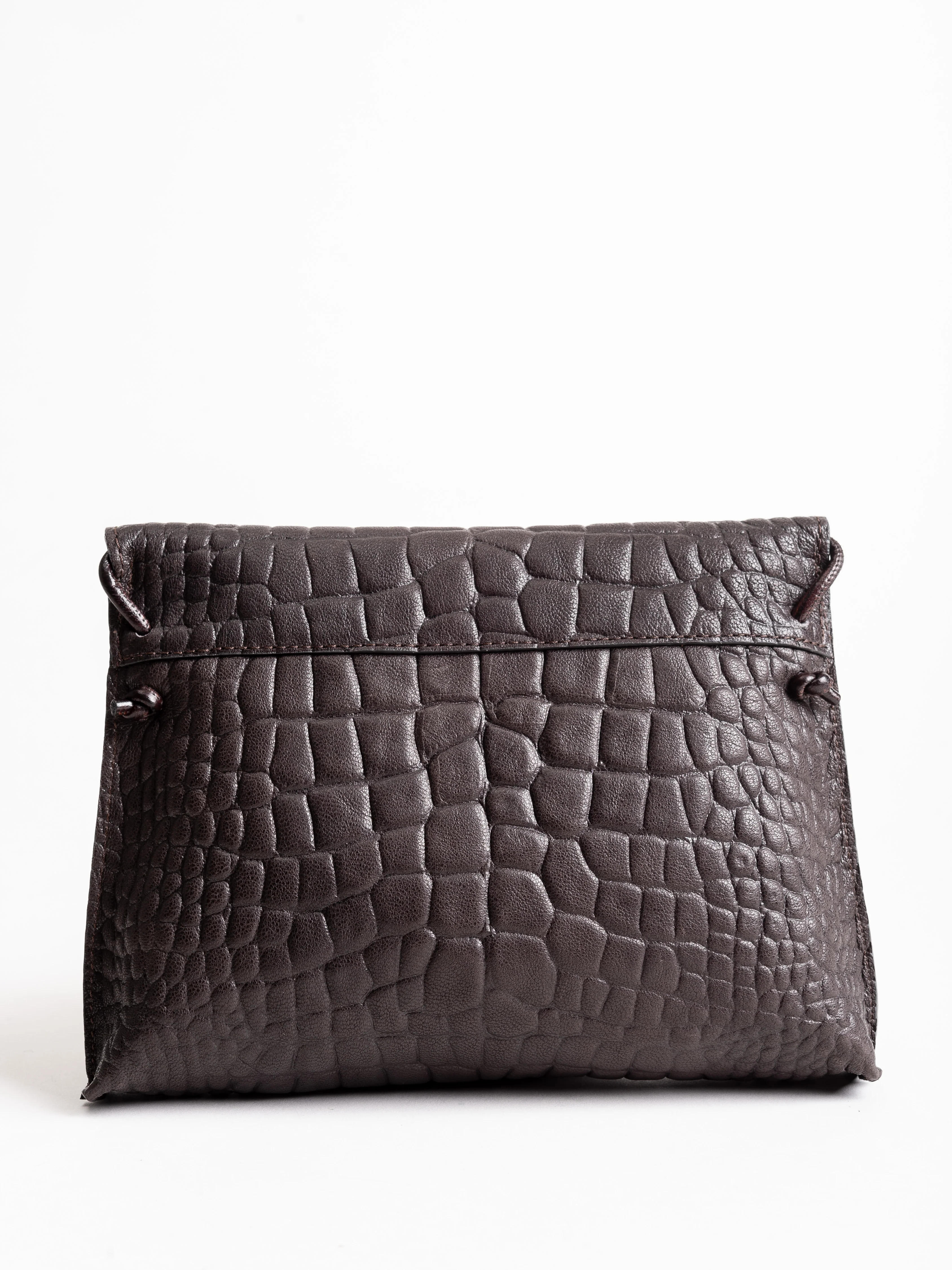 strappy foldover - ebony soft-embossed croc - Image 2