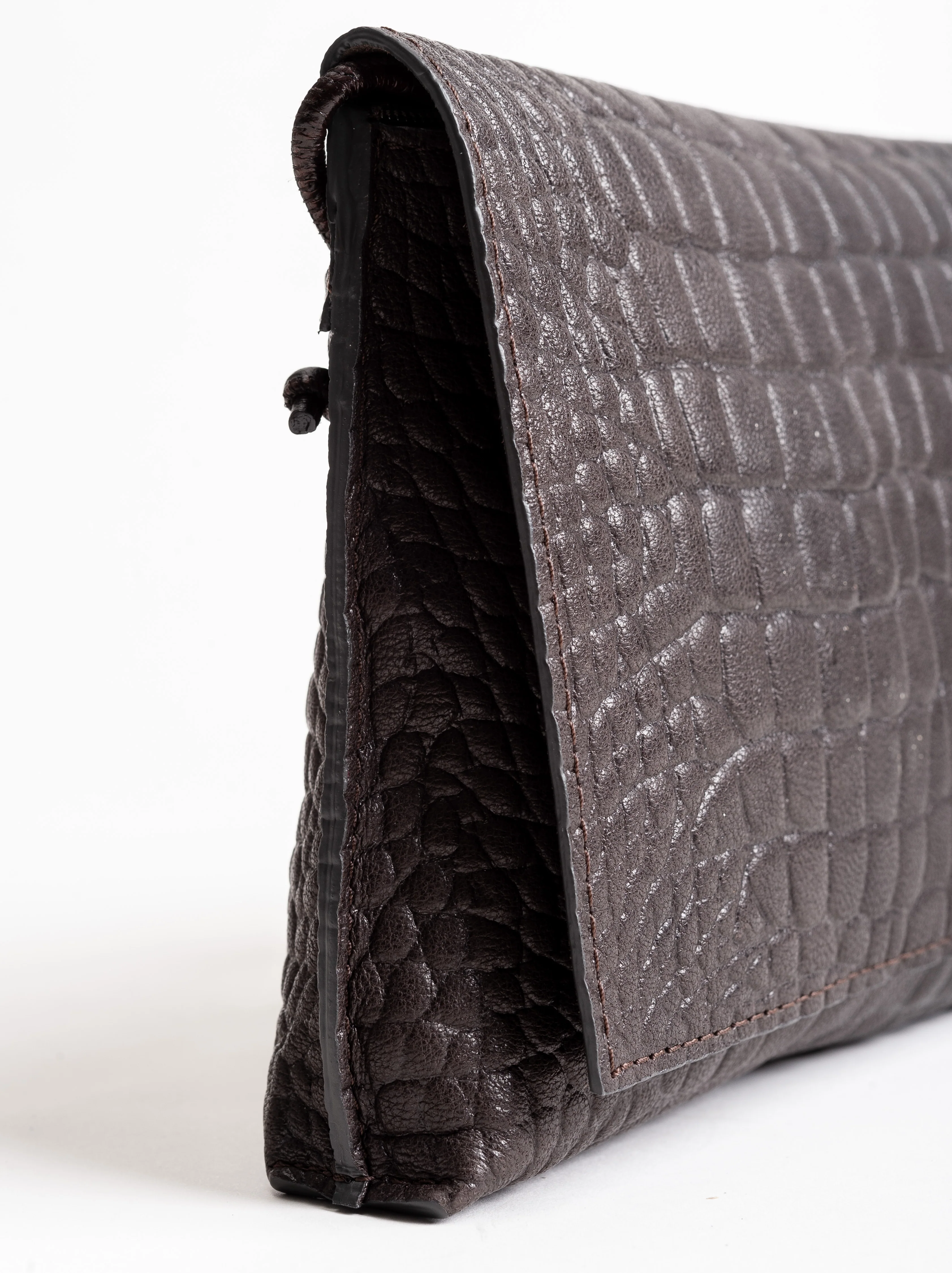 strappy foldover - ebony soft-embossed croc - Image 3