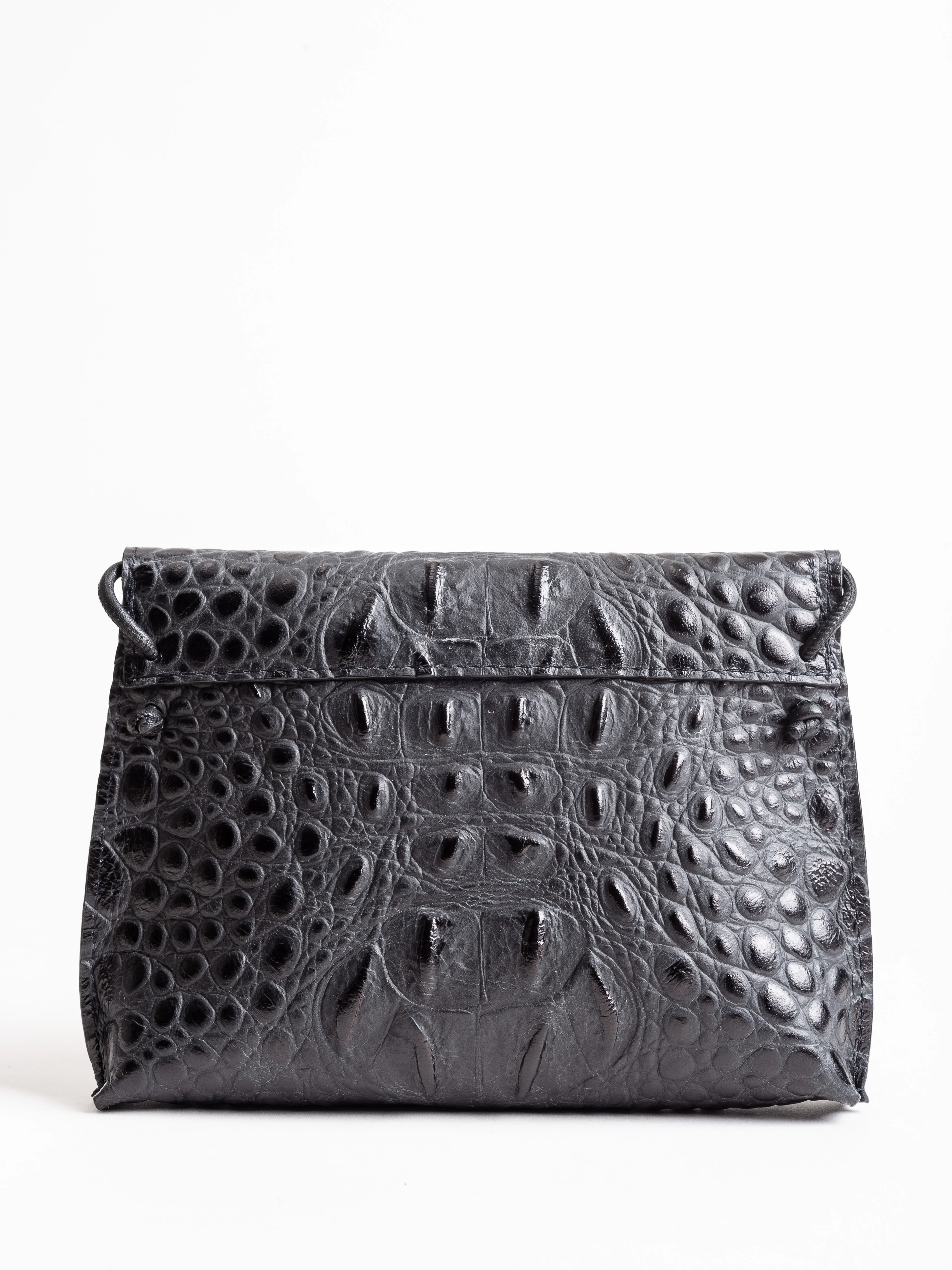 strappy foldover - matte black embossed croc - Image 2