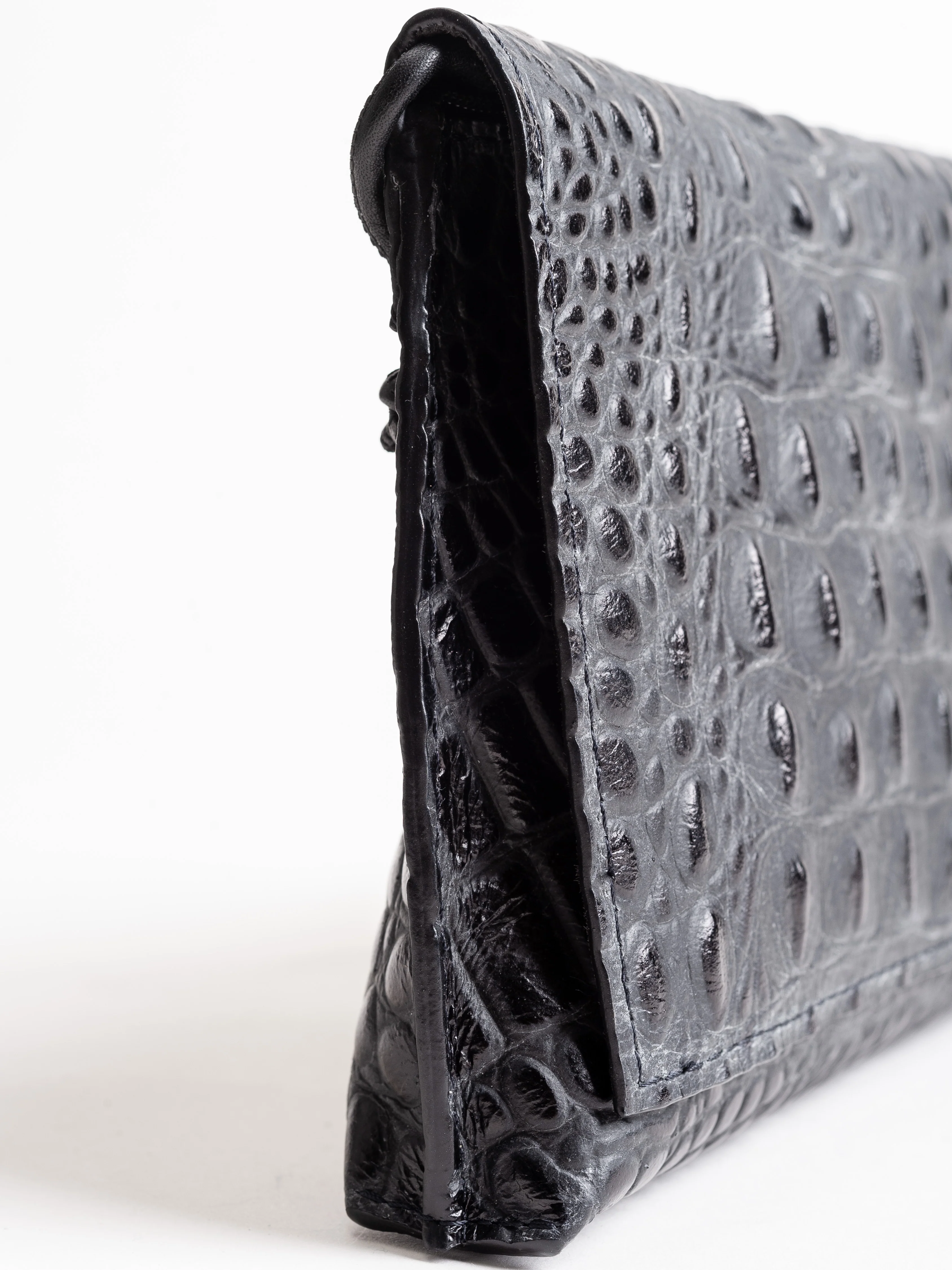 strappy foldover - matte black embossed croc - Image 3
