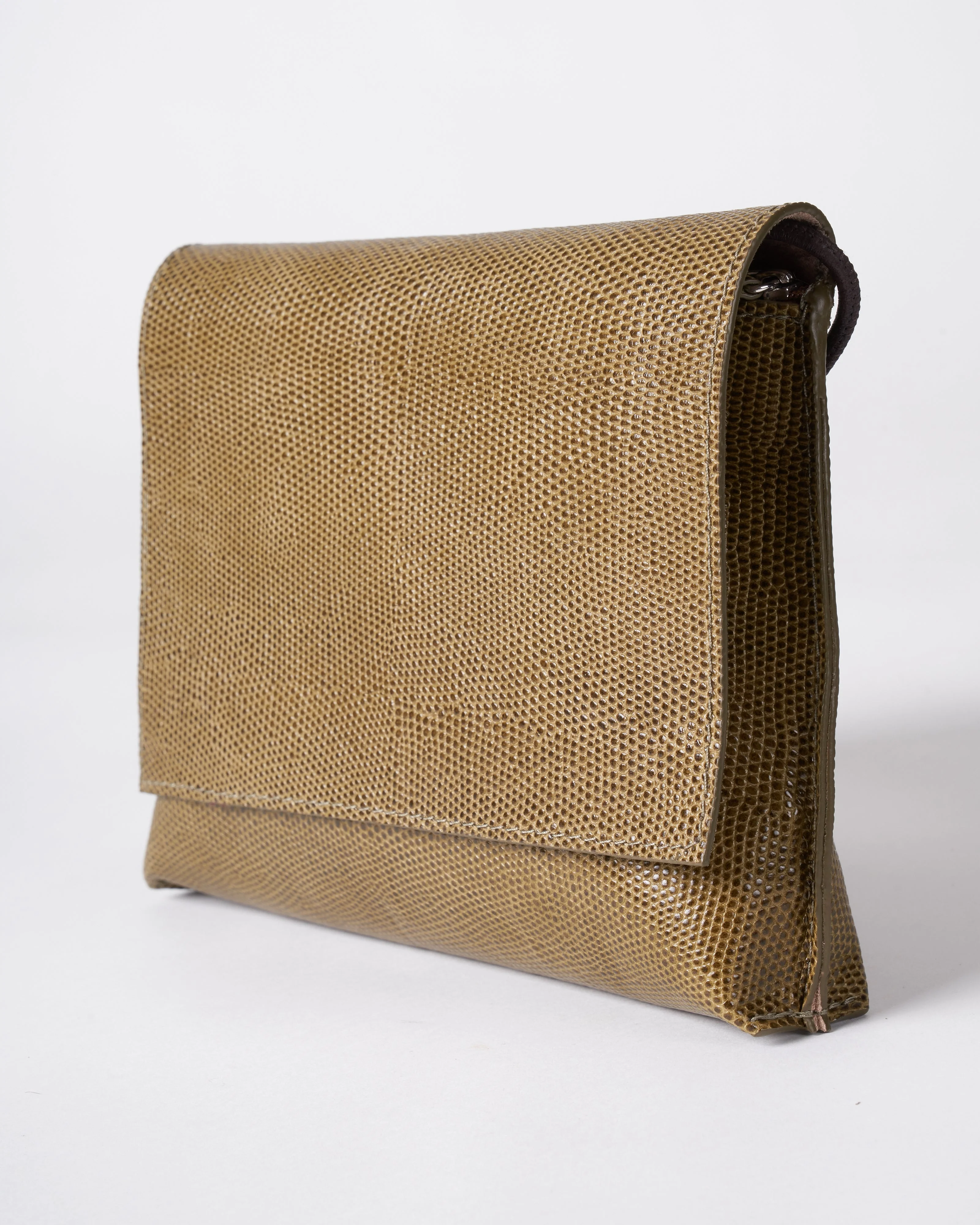 strappy foldover - olive embossed lizard - Image 3
