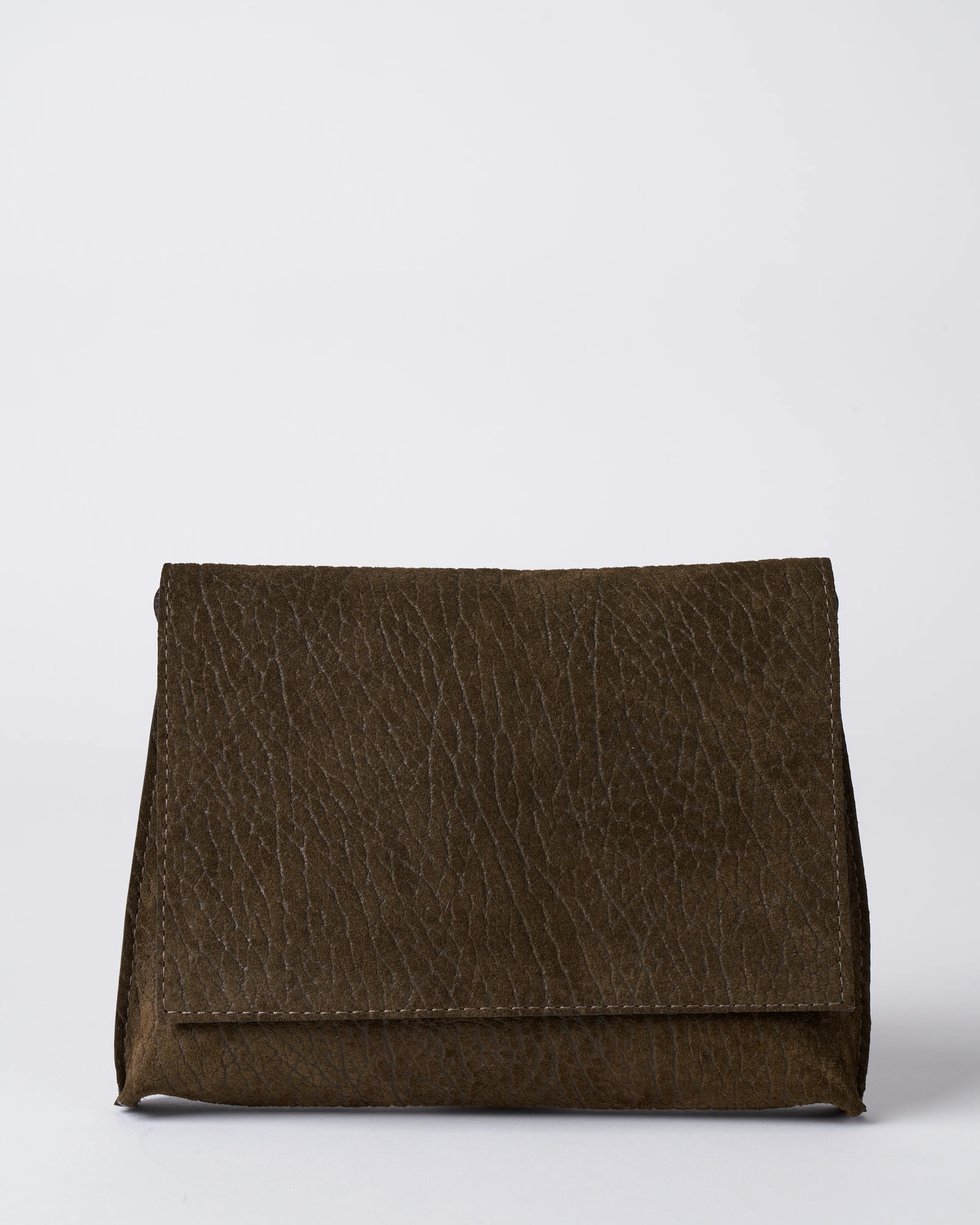 strappy foldover - olive embossed suede