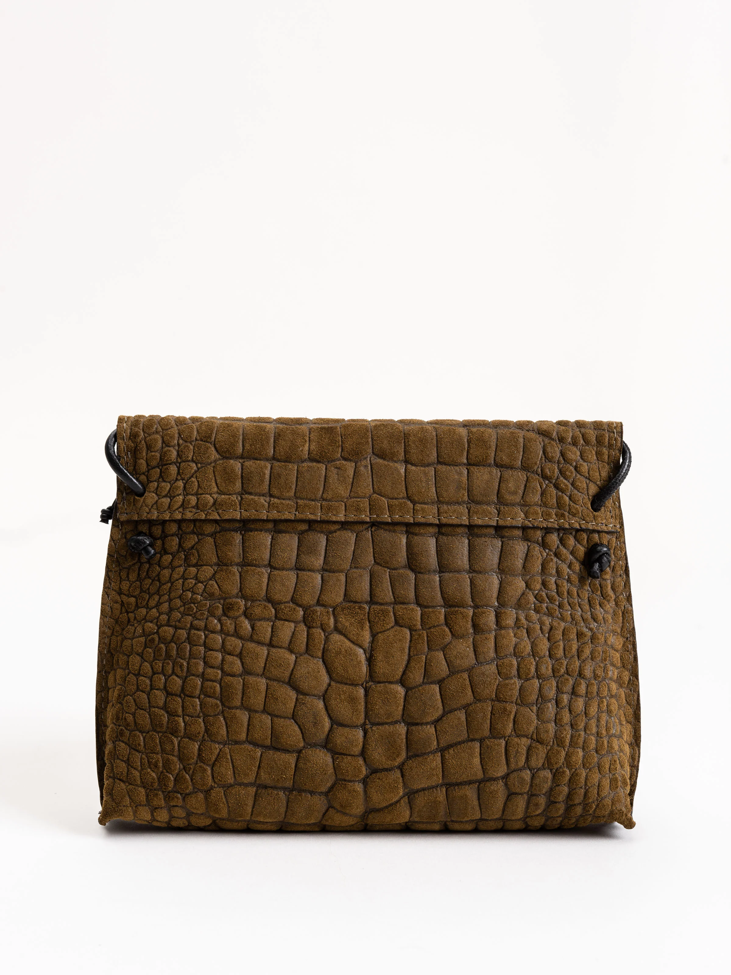strappy foldover - olive suede embossed gator - Image 2