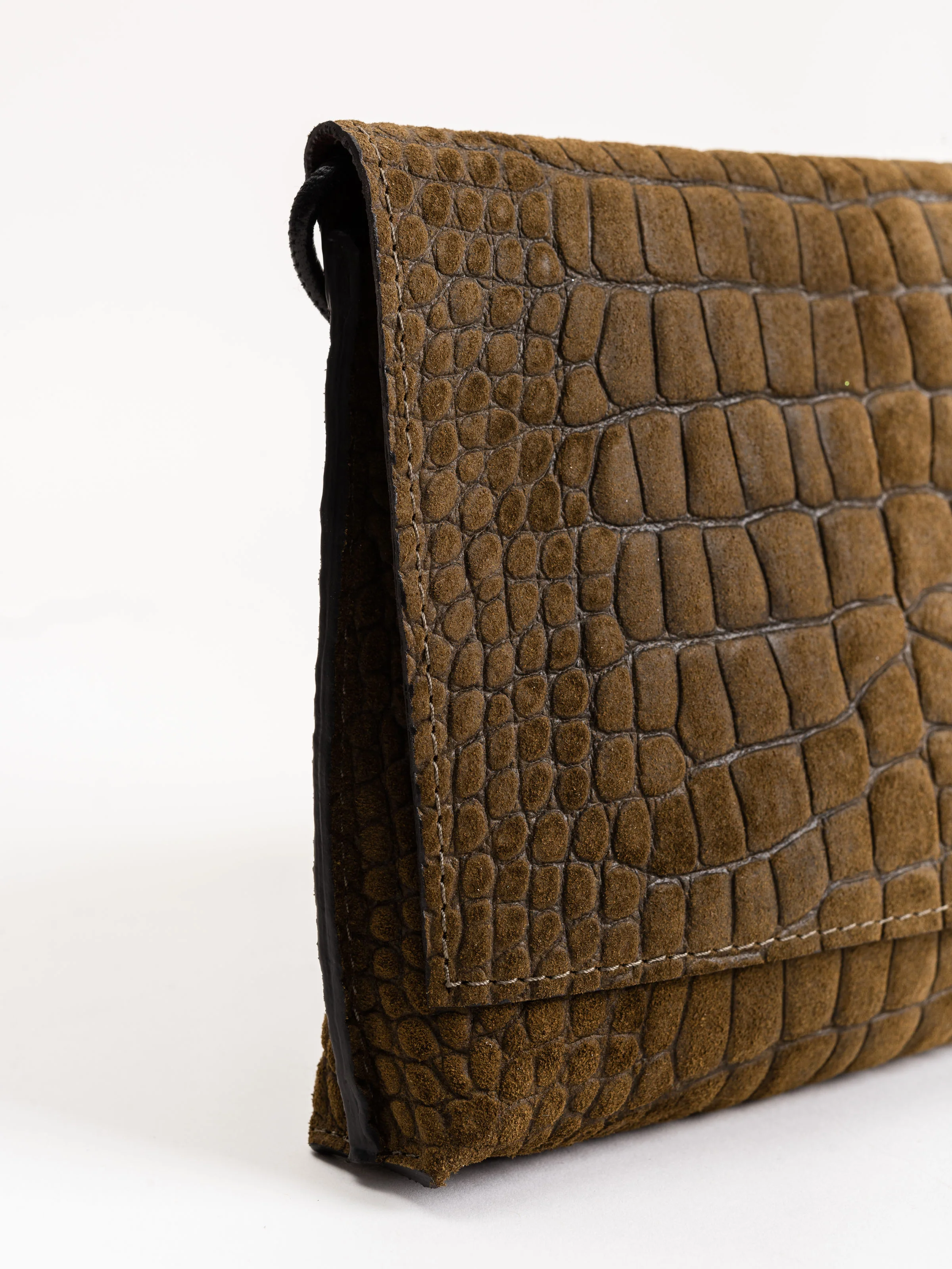strappy foldover - olive suede embossed gator - Image 3