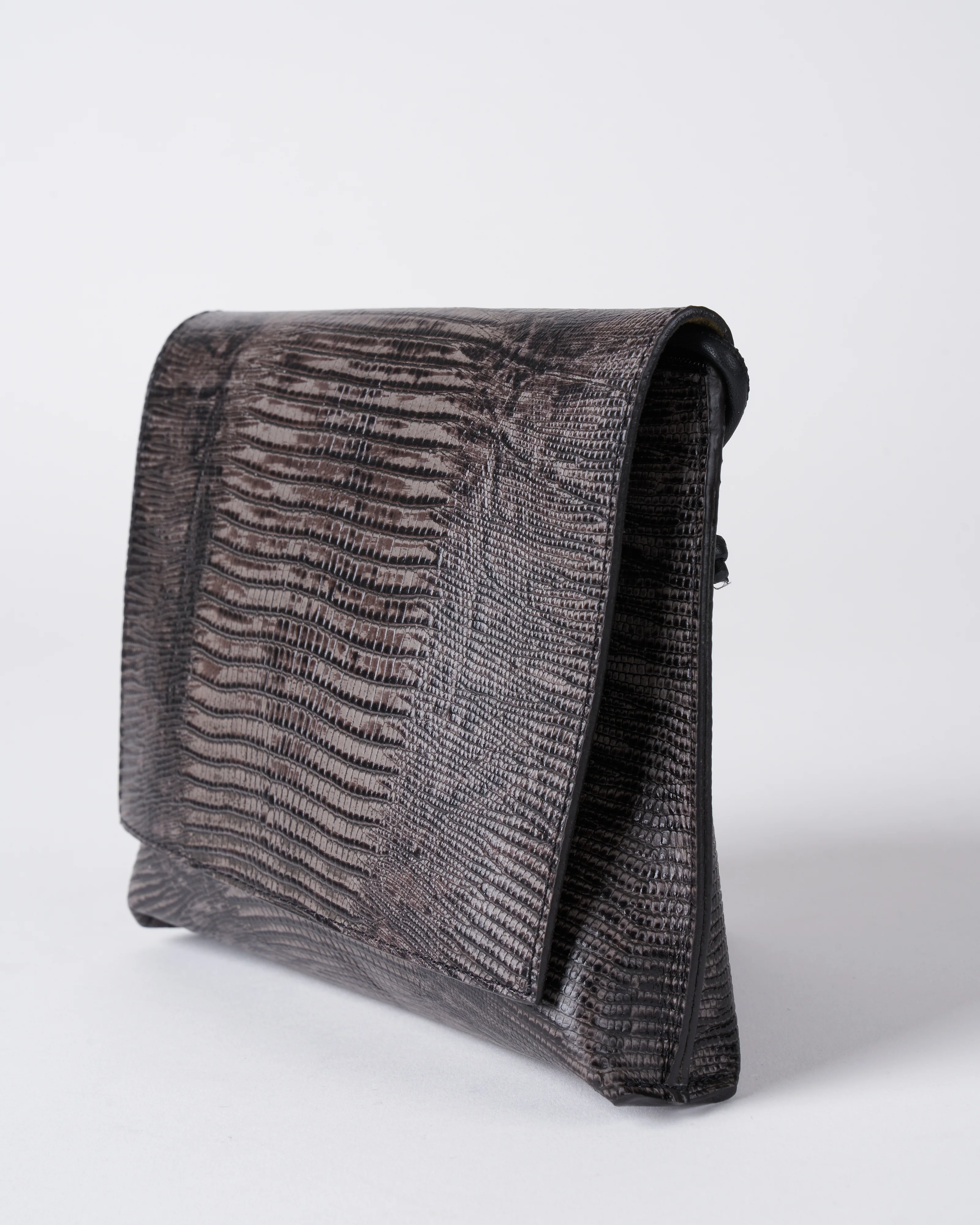 strappy foldover - steel embossed lizard