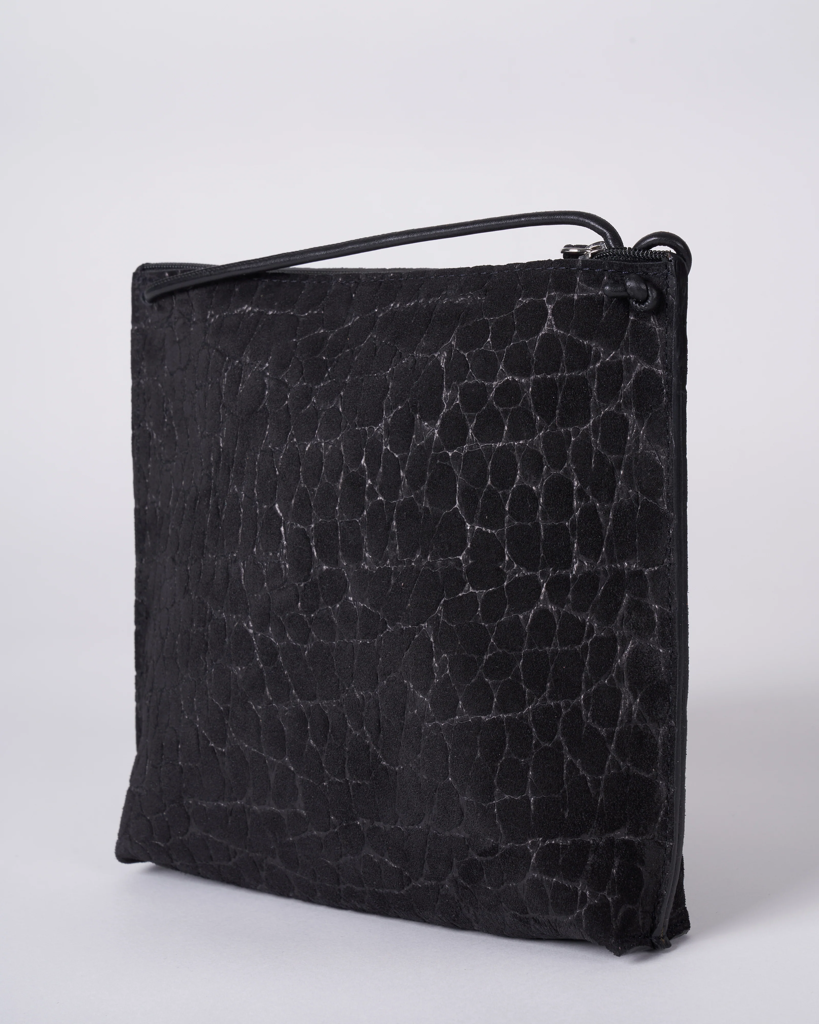 strappy pouch - coal embossed suede - Image 3