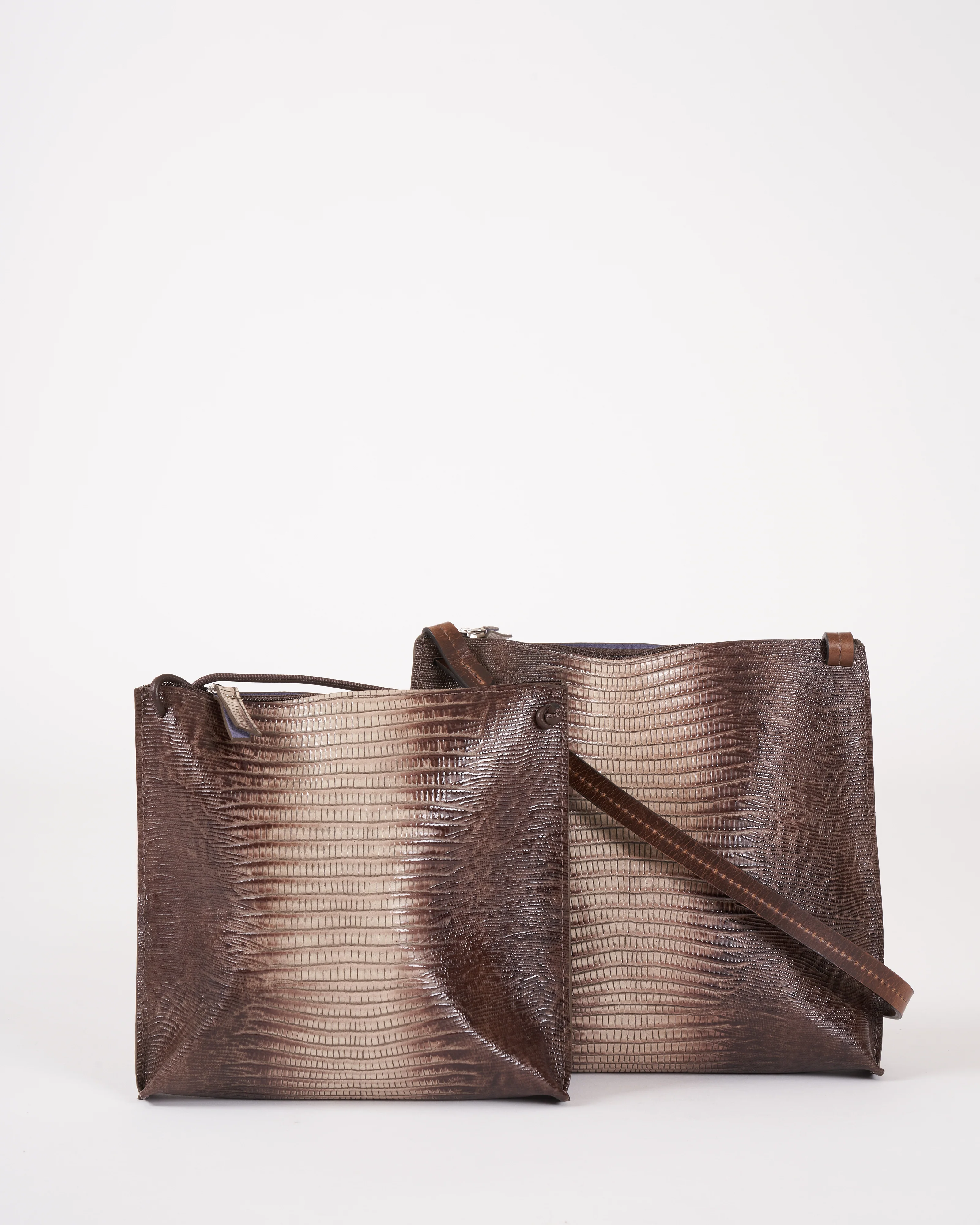 strappy pouch - khaki embossed lizard - Image 2