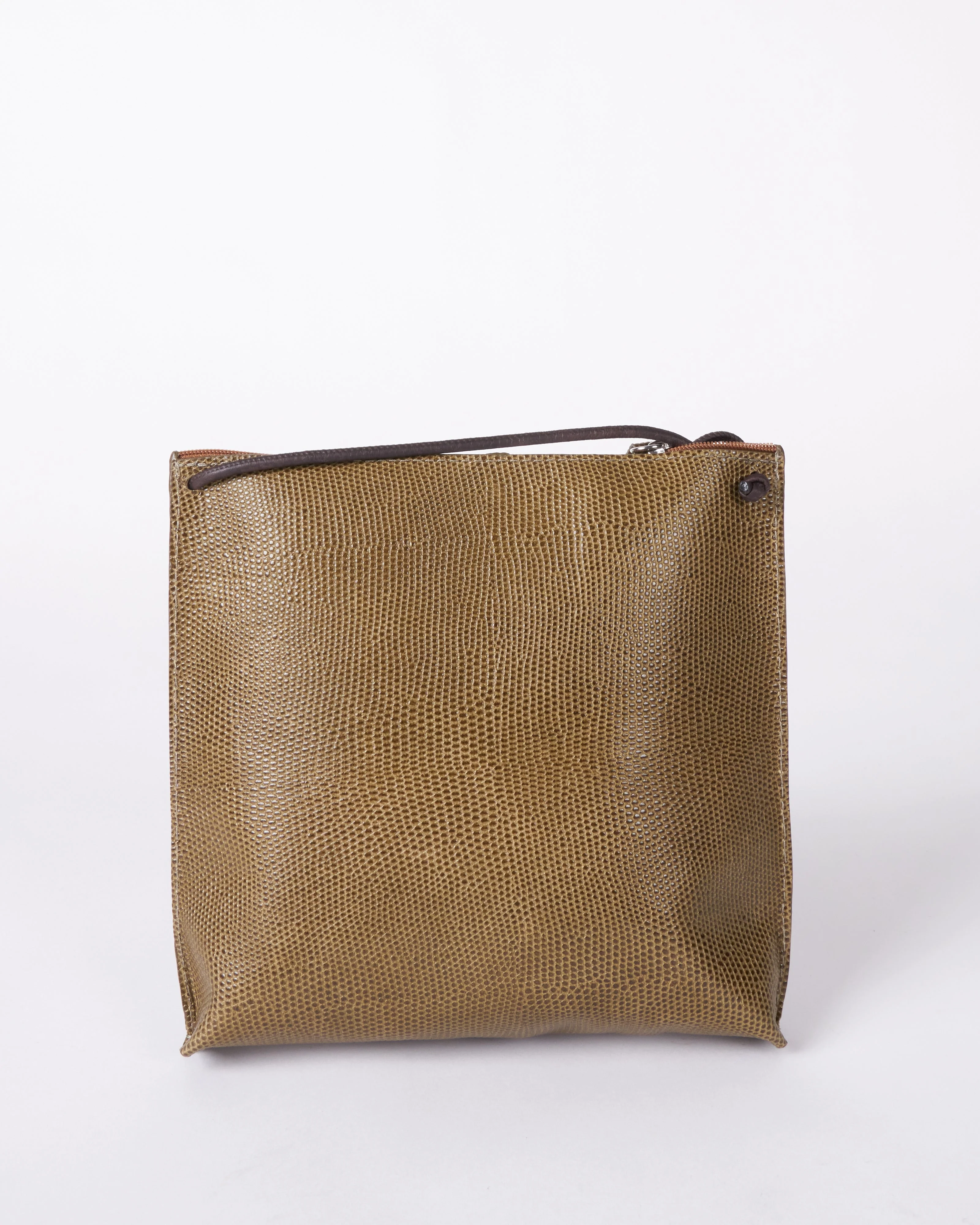 strappy pouch - olive embossed lizard - Image 2
