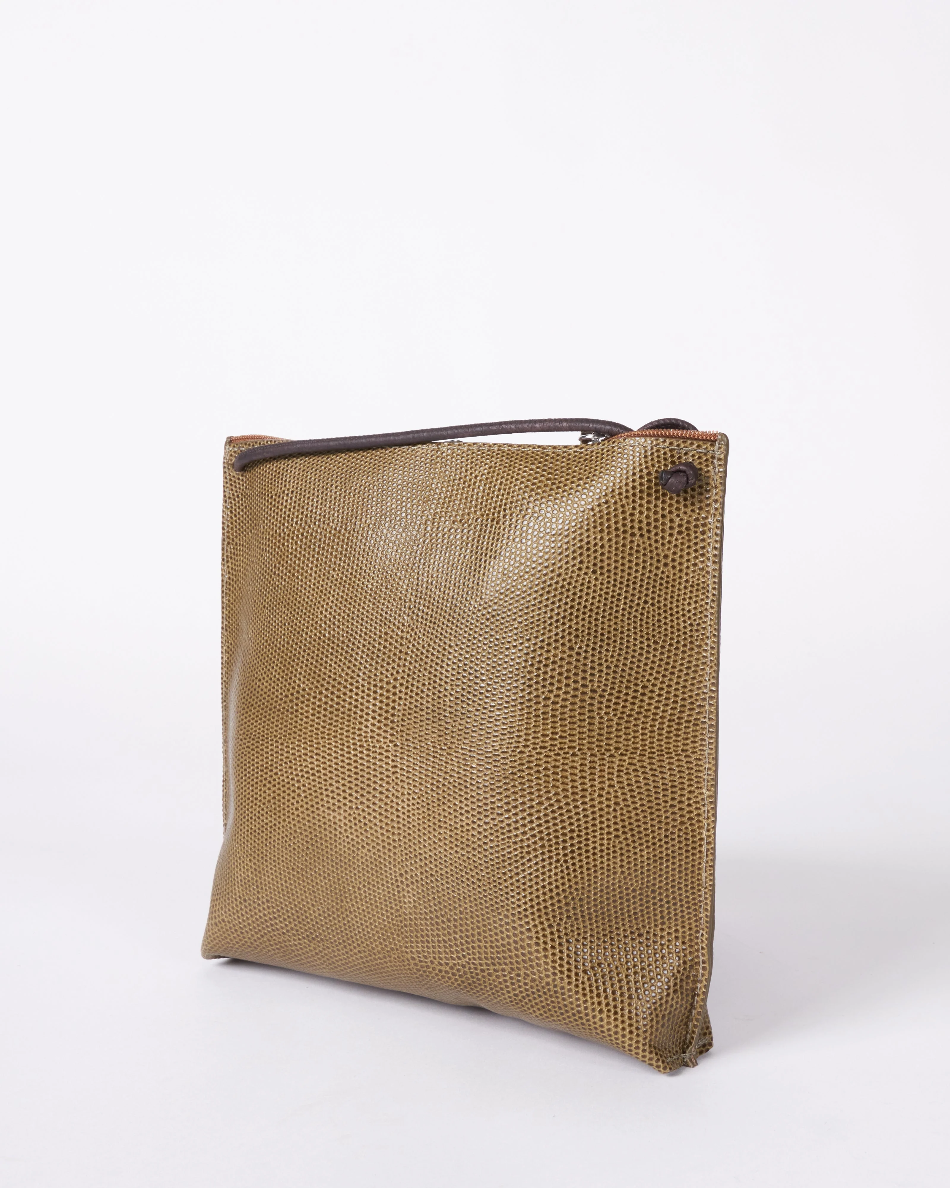 strappy pouch - olive embossed lizard - Image 3