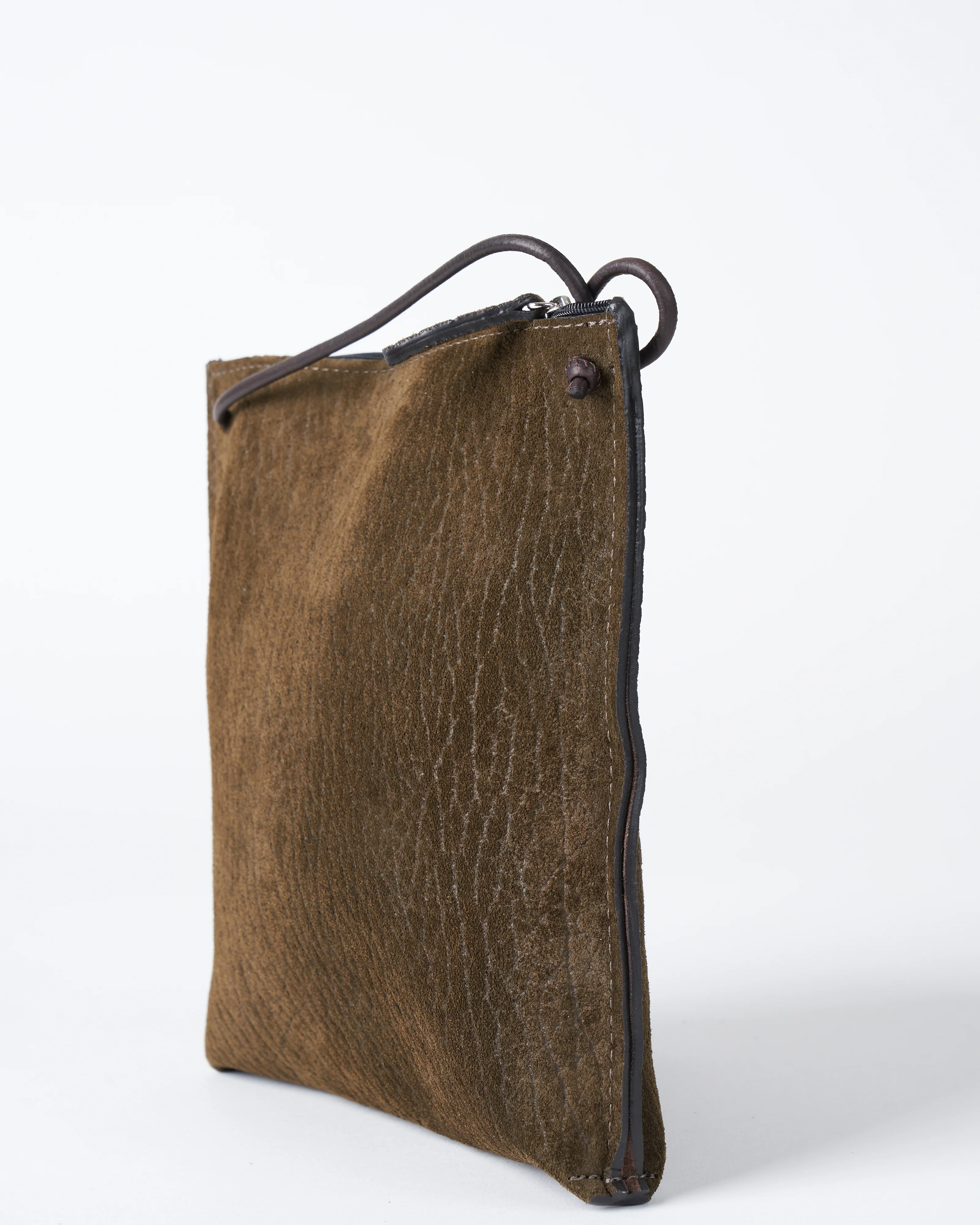 strappy pouch - olive embossed suede - Image 3