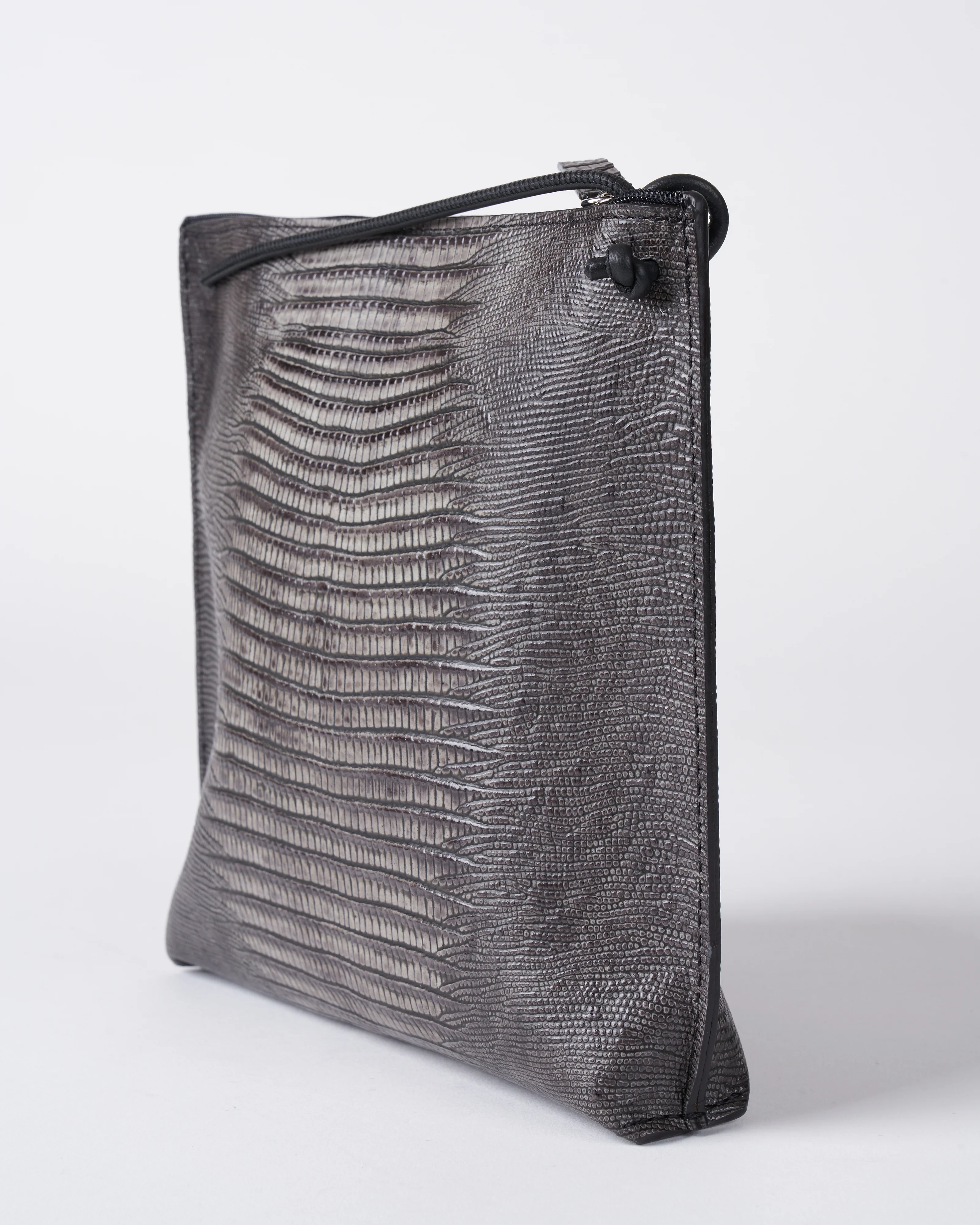 strappy pouch - steel embossed lizard - Image 3