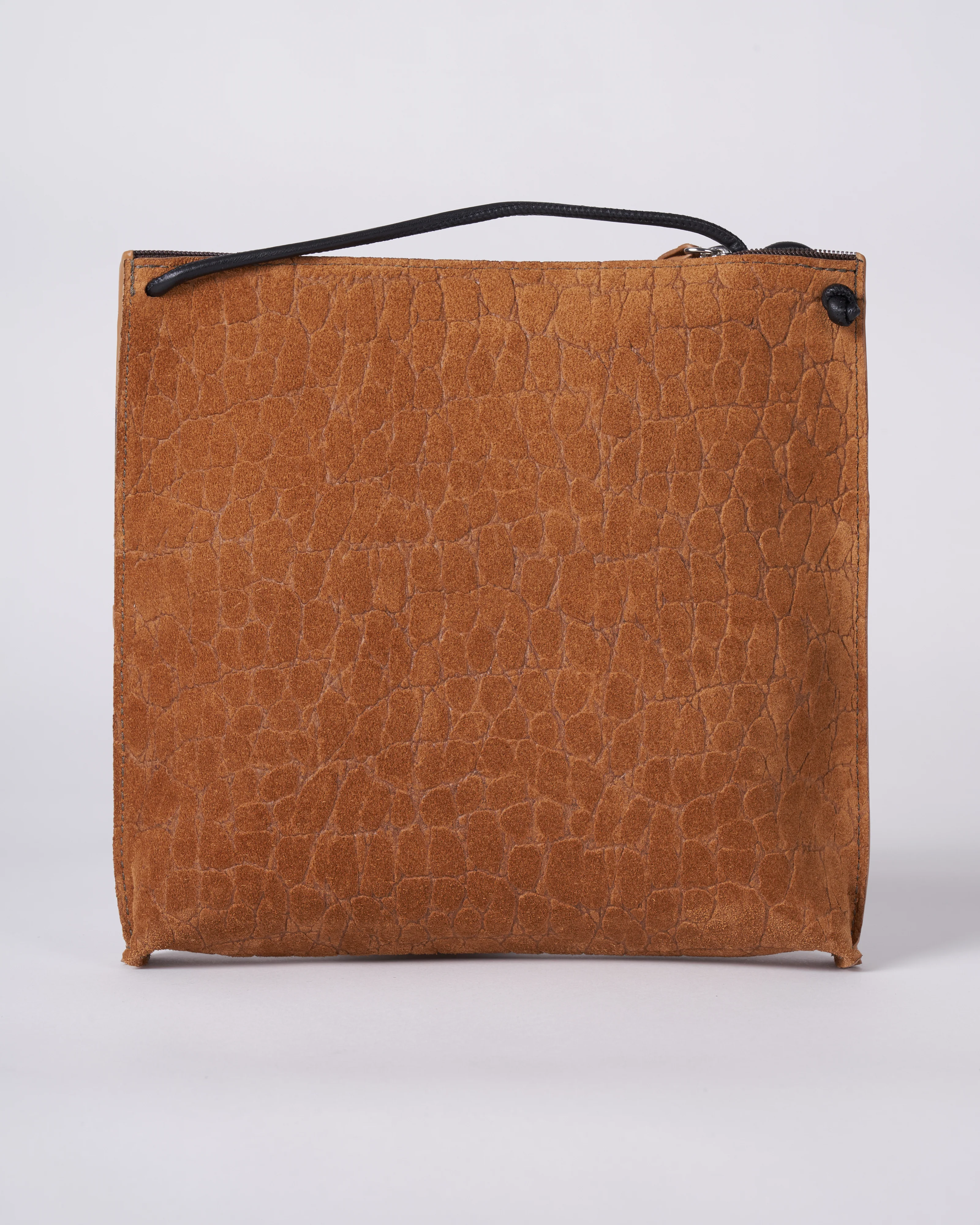 strappy pouch - tawny embossed suede w/graphite detail - Image 2