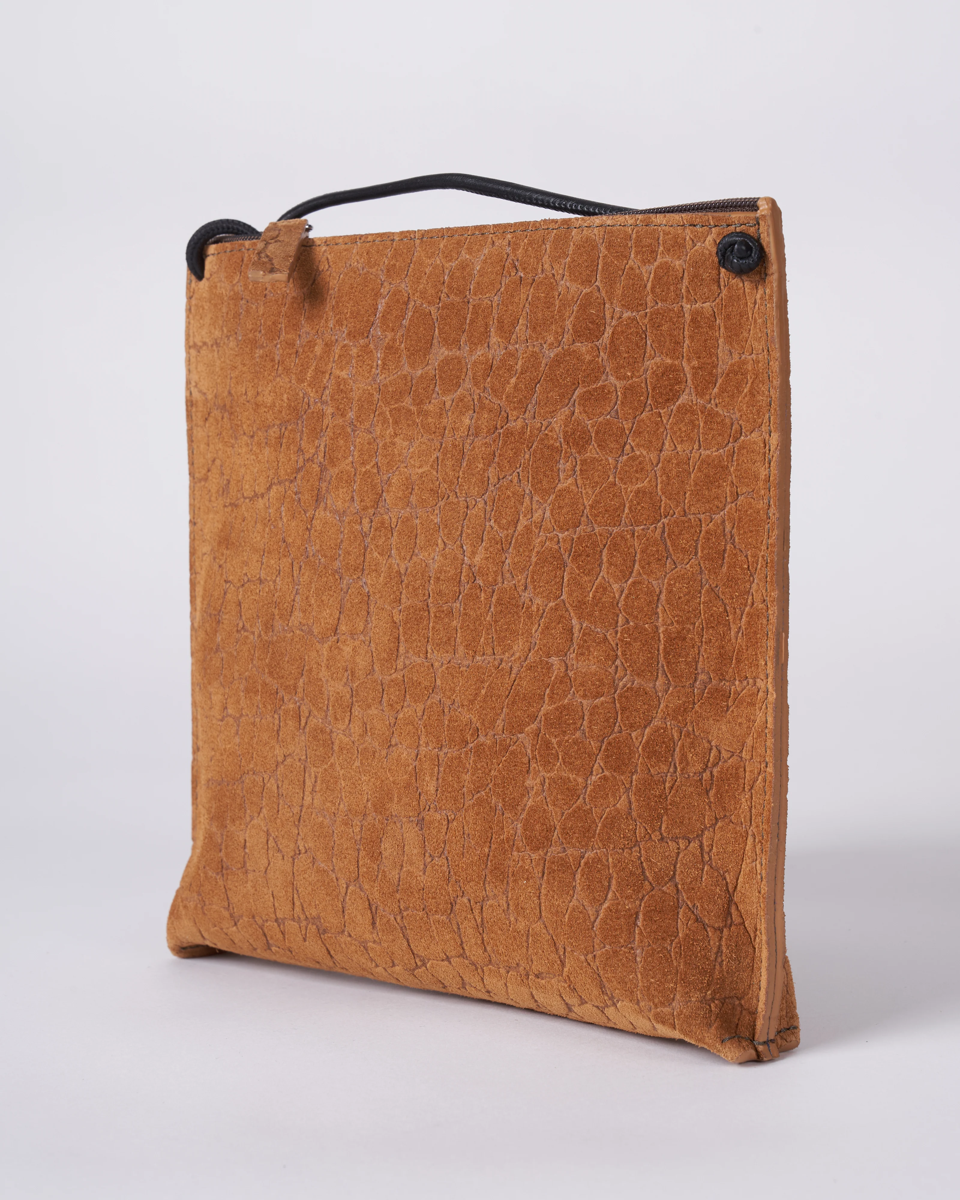 strappy pouch - tawny embossed suede w/graphite detail - Image 3