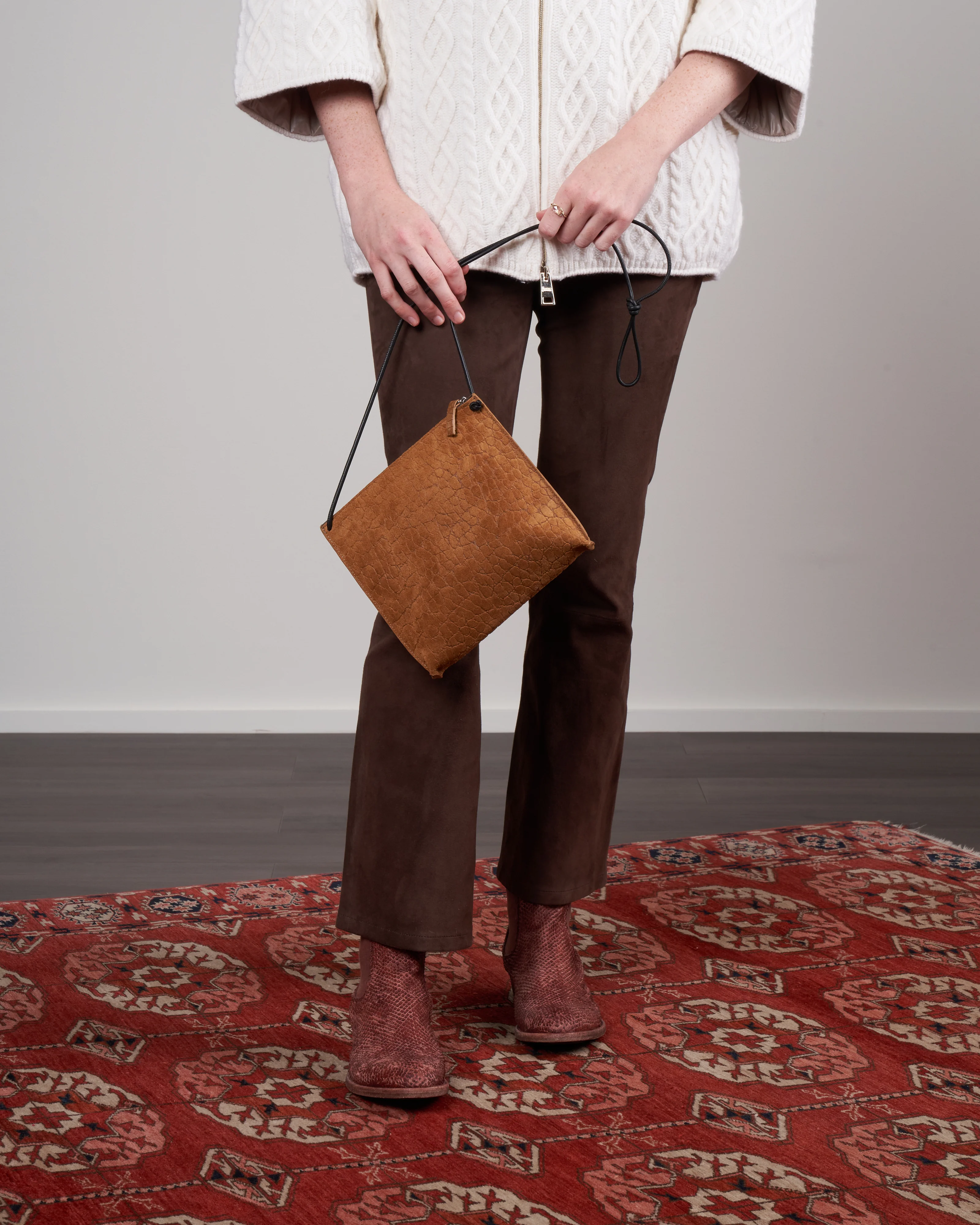 strappy pouch - tawny embossed suede w/graphite detail - Image 4