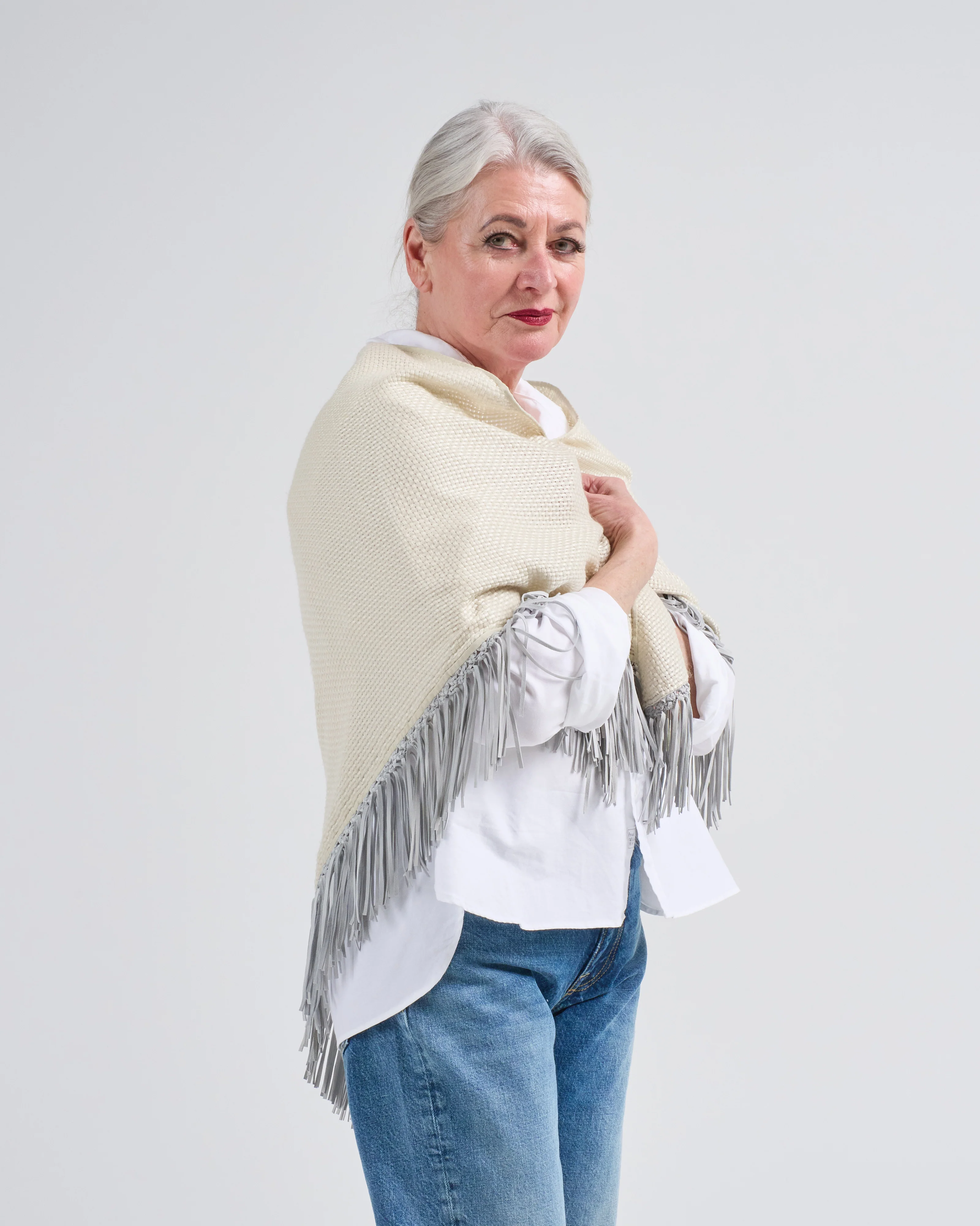 tiny basket weave triangle scarf with fringe - Image 2