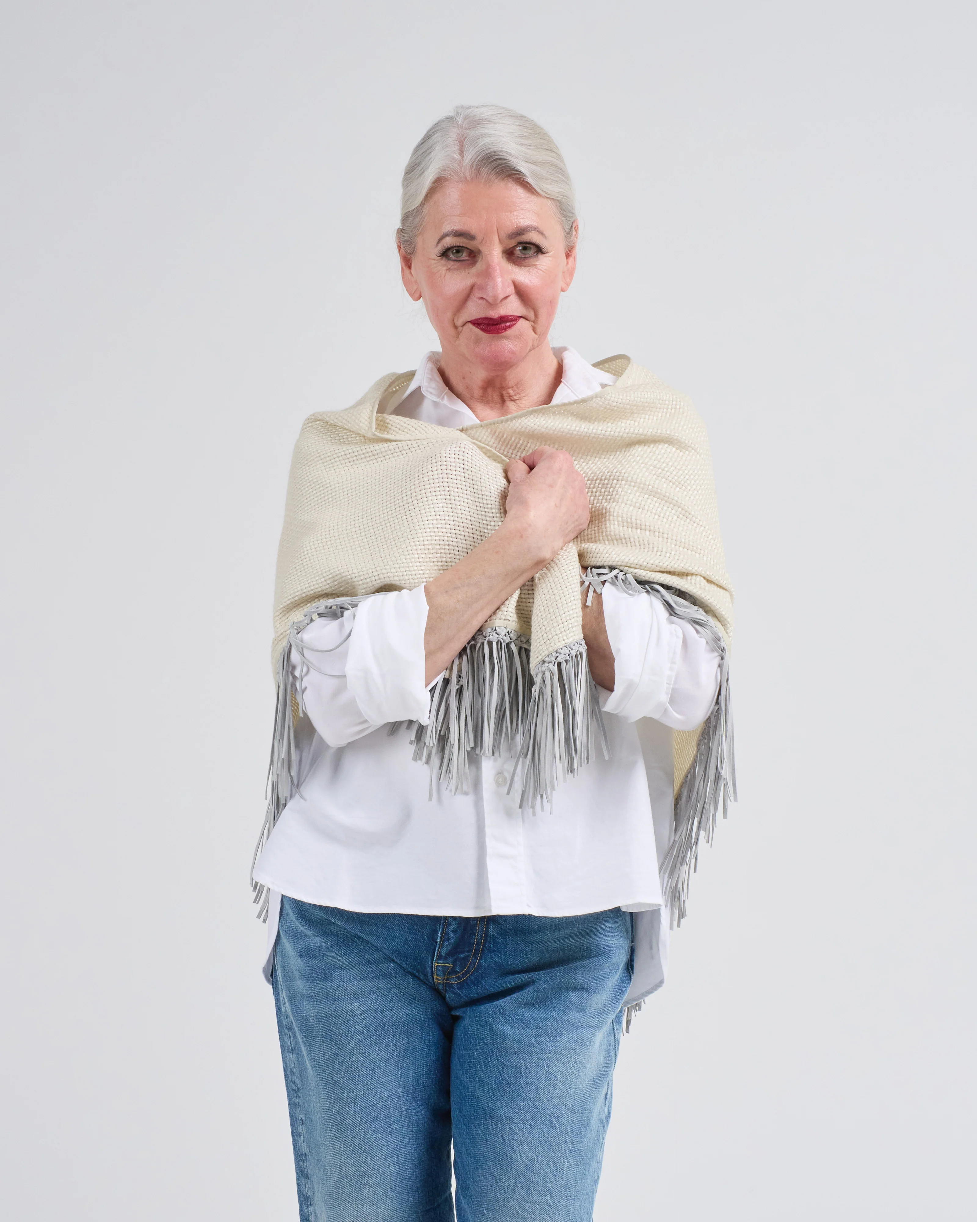 tiny basket weave triangle scarf with fringe - Image 3