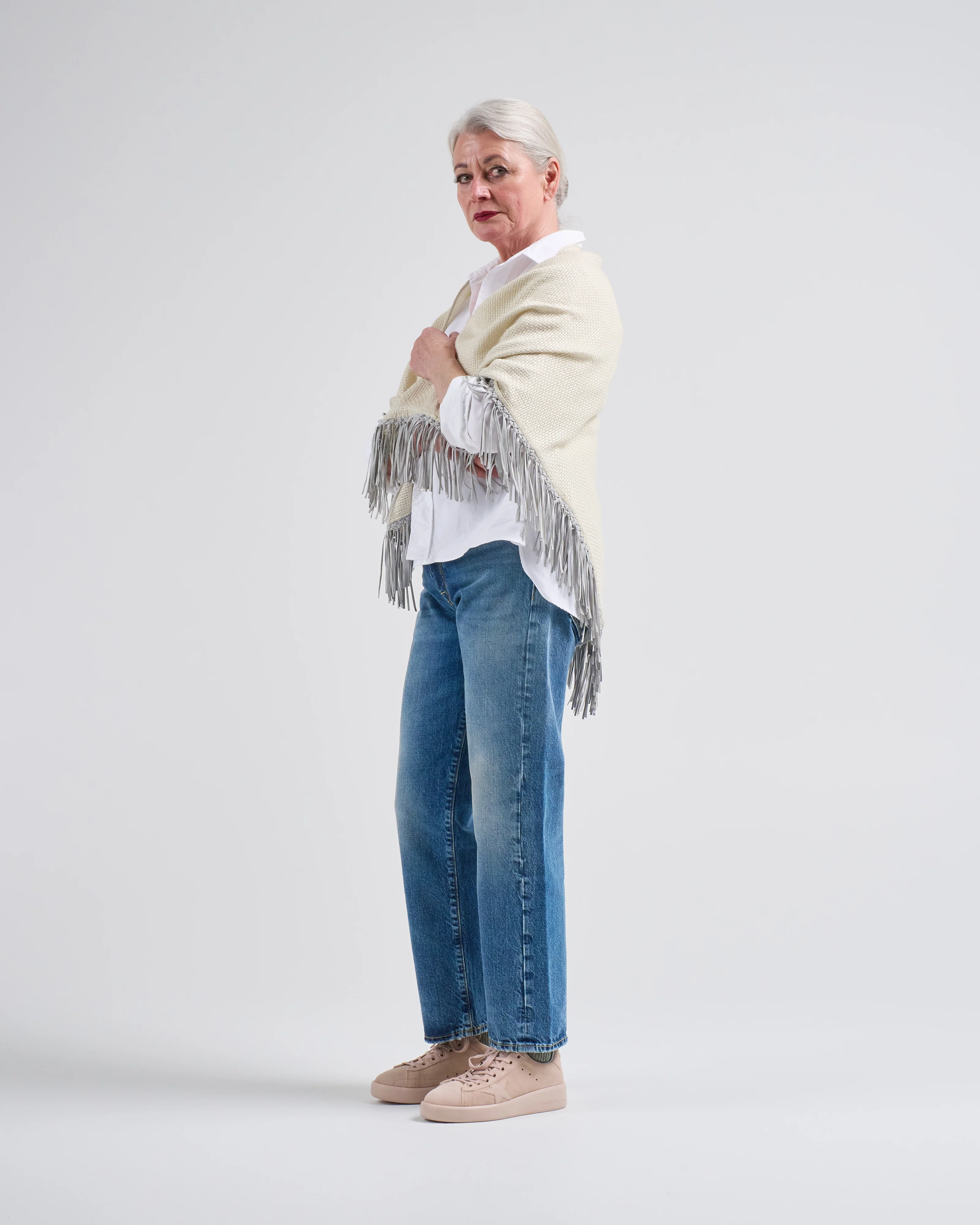 tiny basket weave triangle scarf with fringe - Image 4