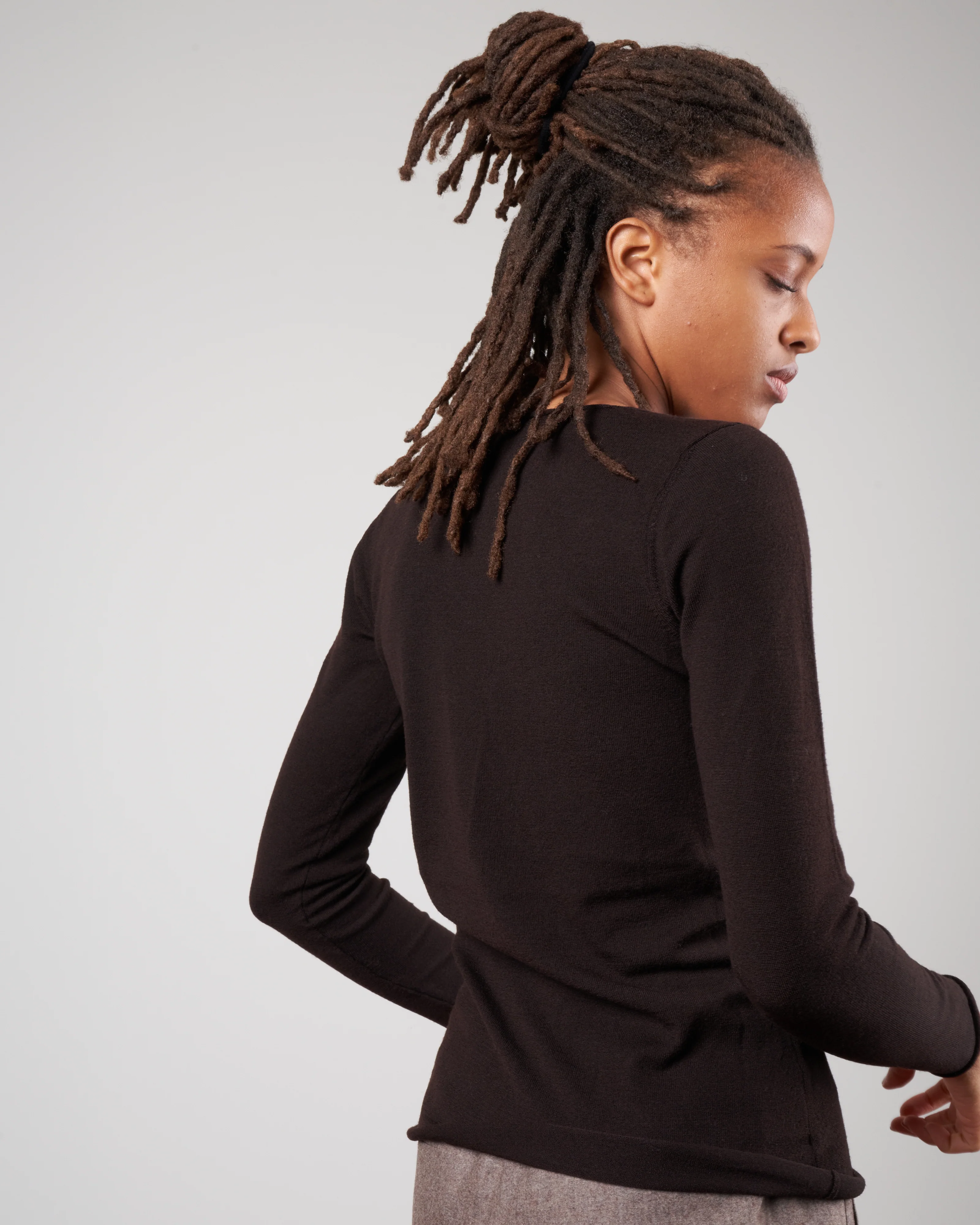 crewneck superfine merino long sleeve tee - black - Image 3