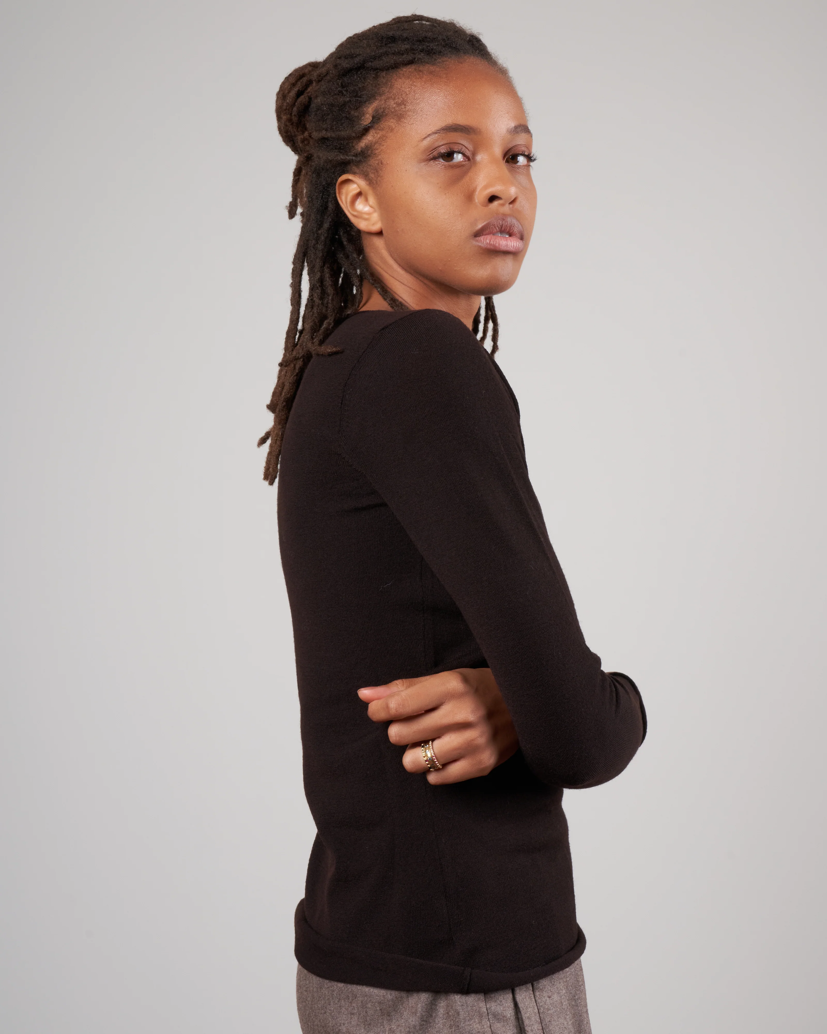 crewneck superfine merino long sleeve tee - black - Image 4