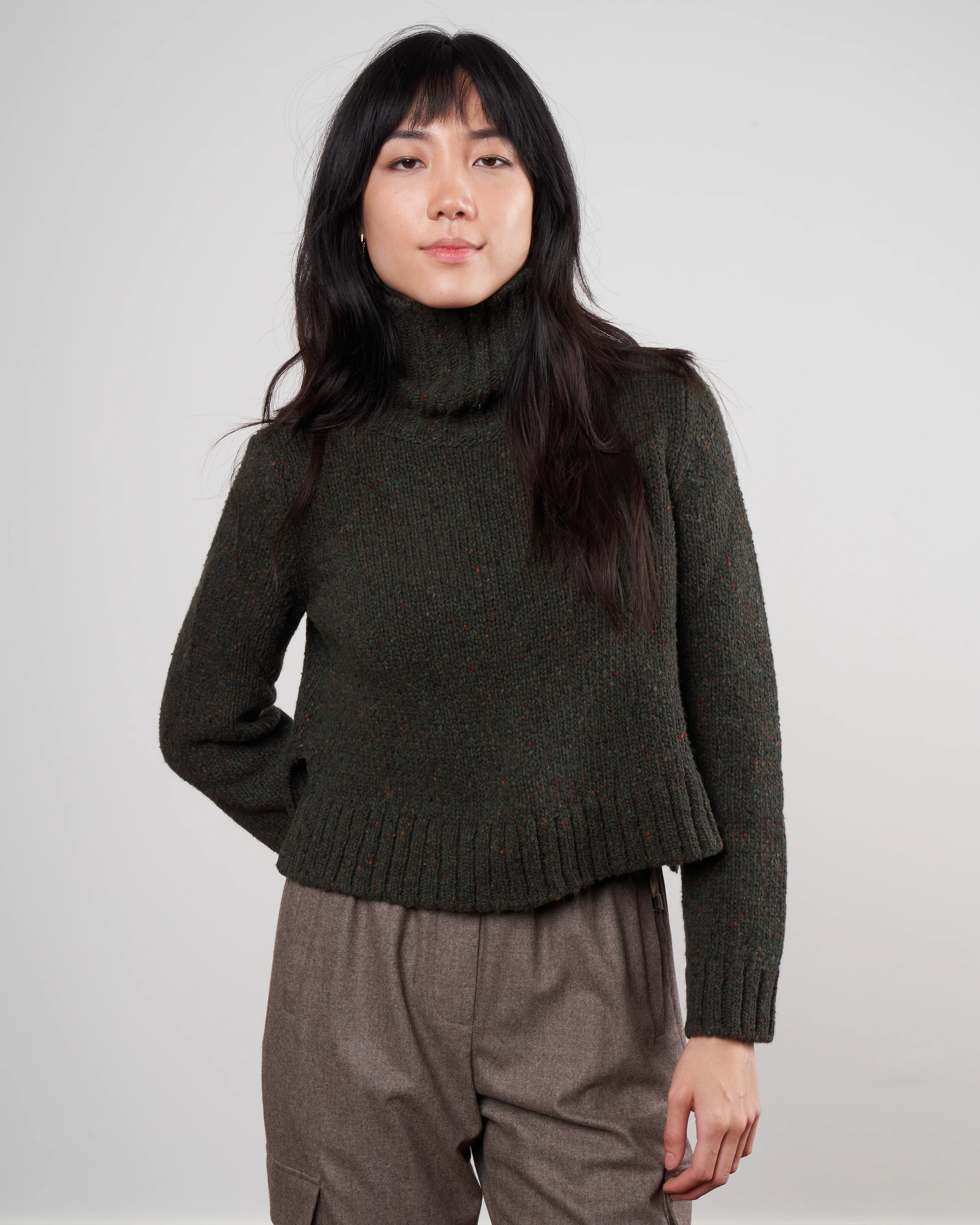 tweed turtleneck - olive