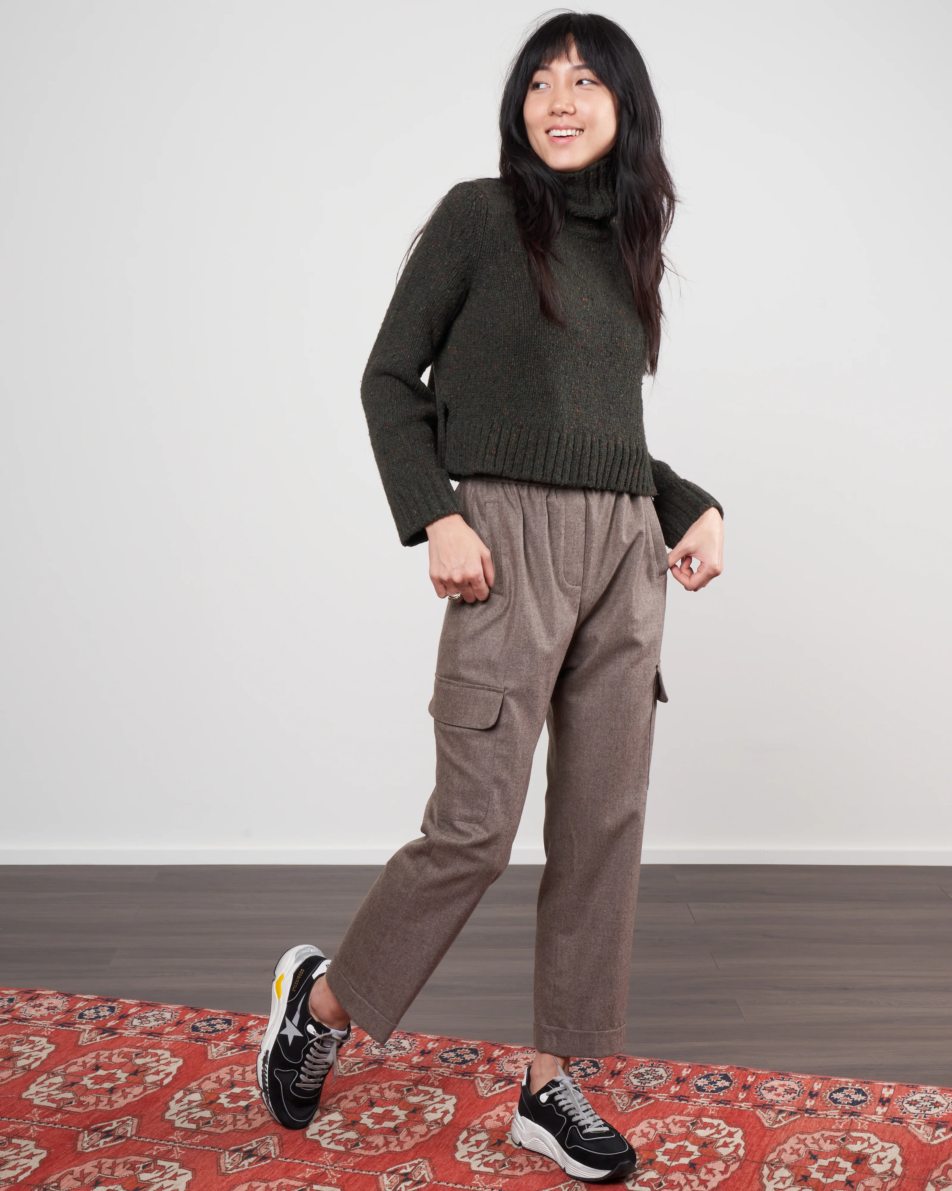 tweed turtleneck - olive - Image 2