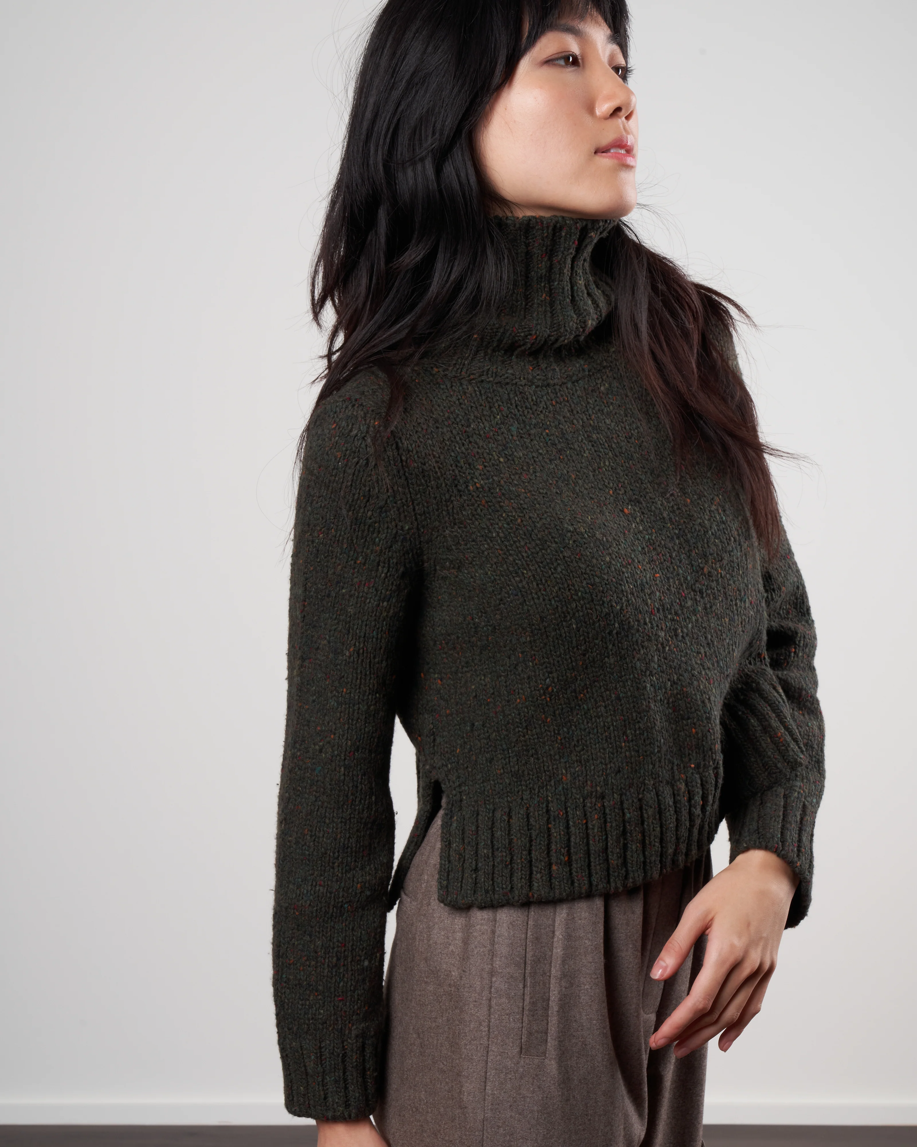 tweed turtleneck - olive - Image 3