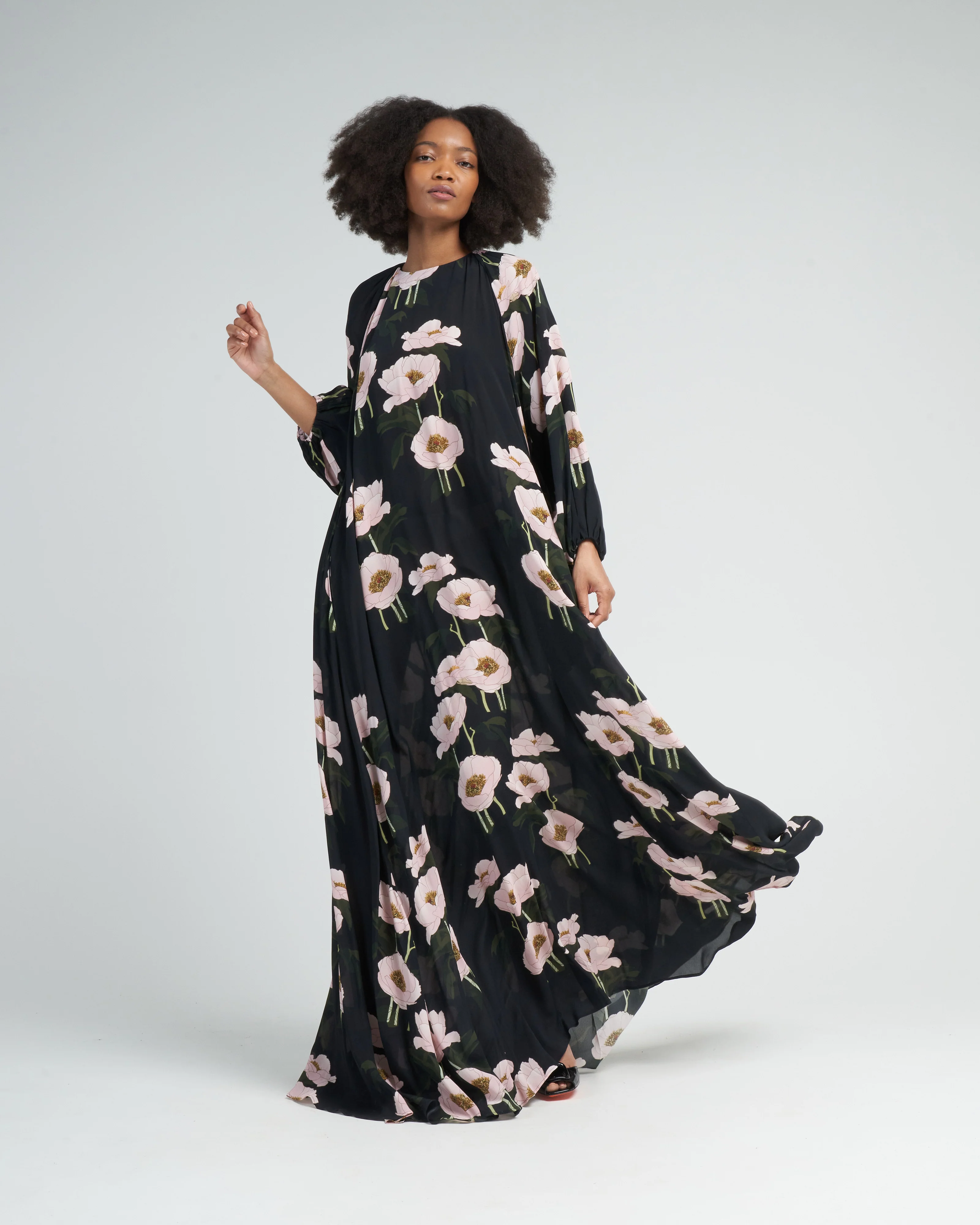 dress frida - big peonies black - Image 2
