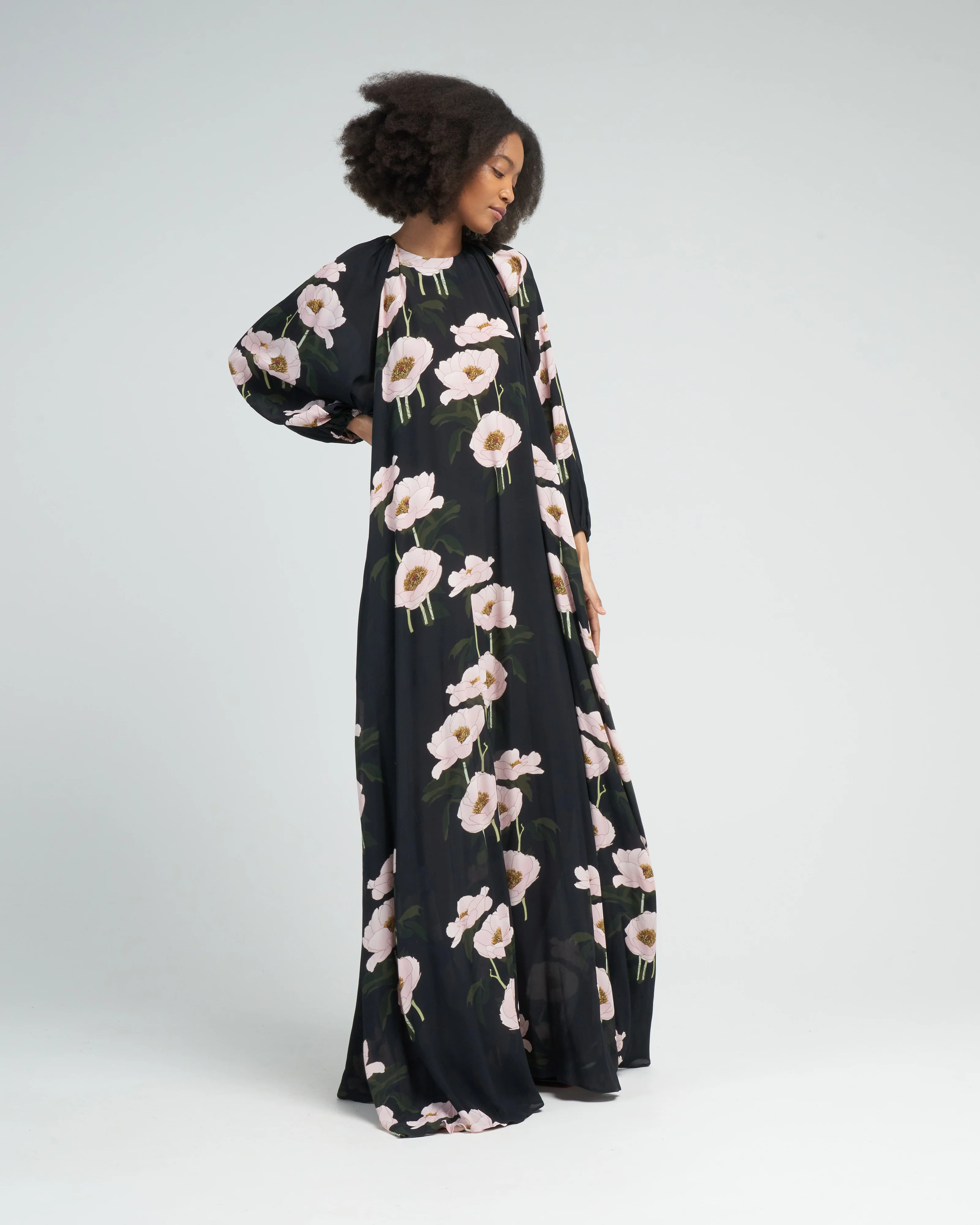 dress frida - big peonies black - Image 3
