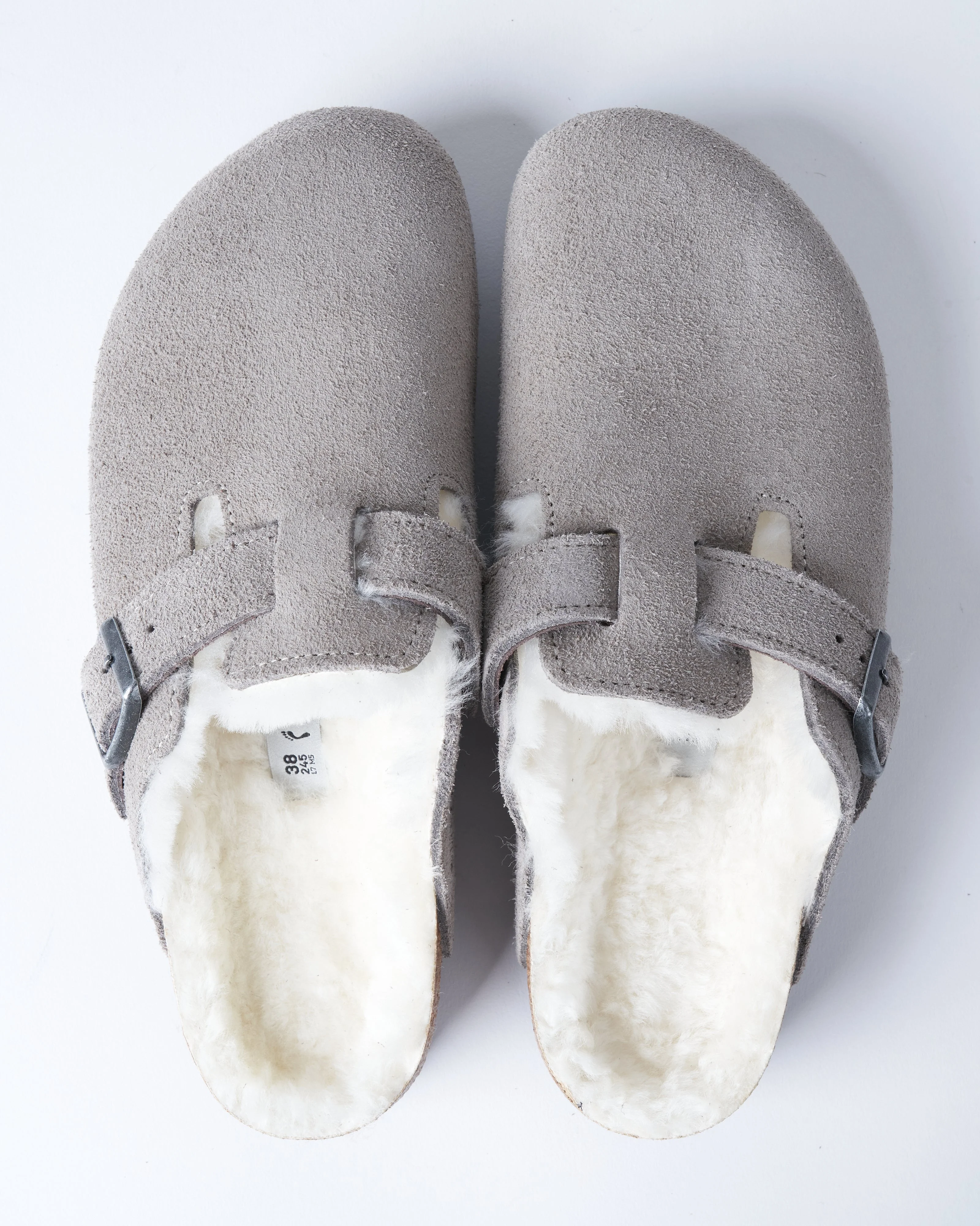 boston shearling clog - stone coin suede/natural shearling - Image 3