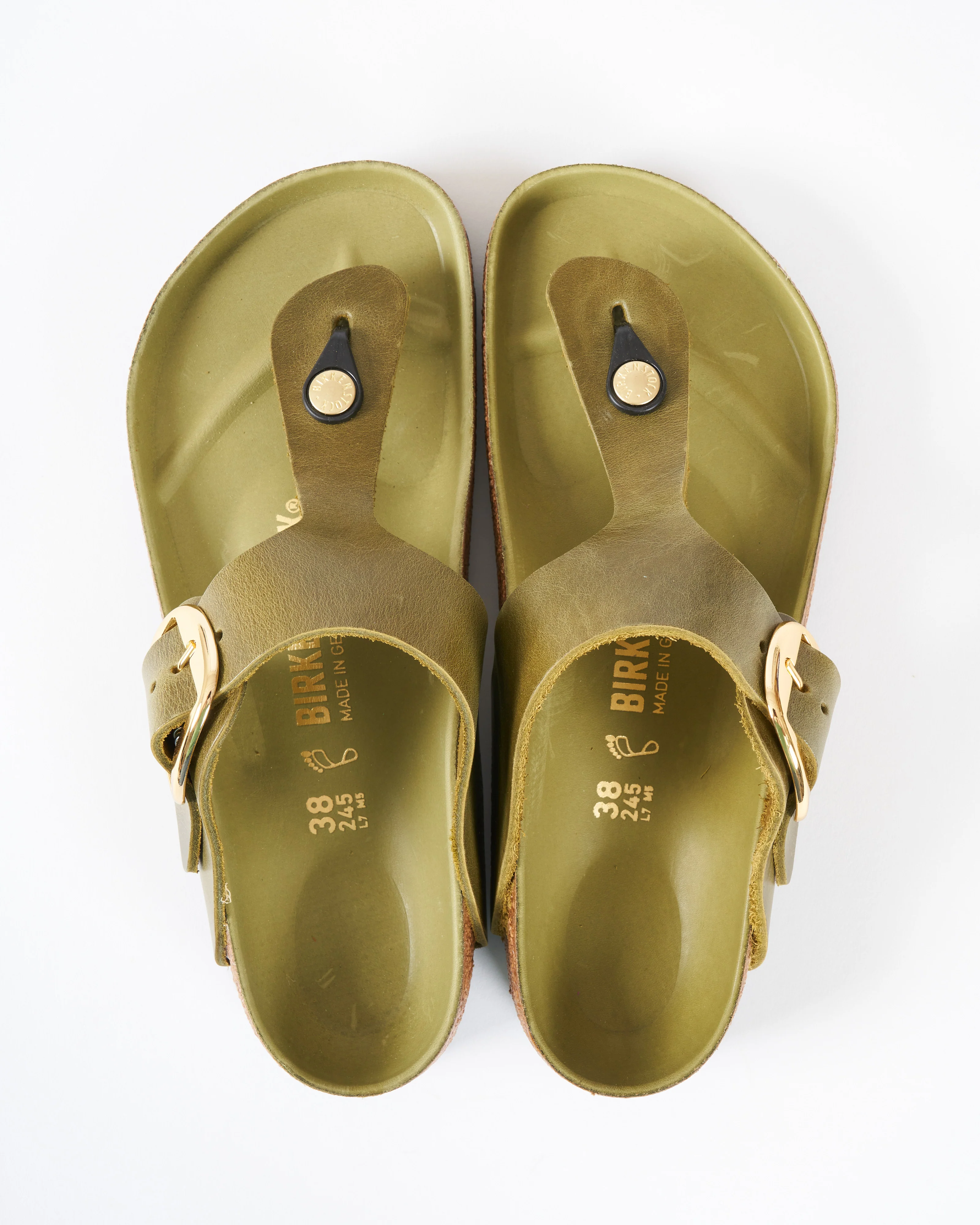 gizeh big buckle sandal - green olive oiled leather - Image 3