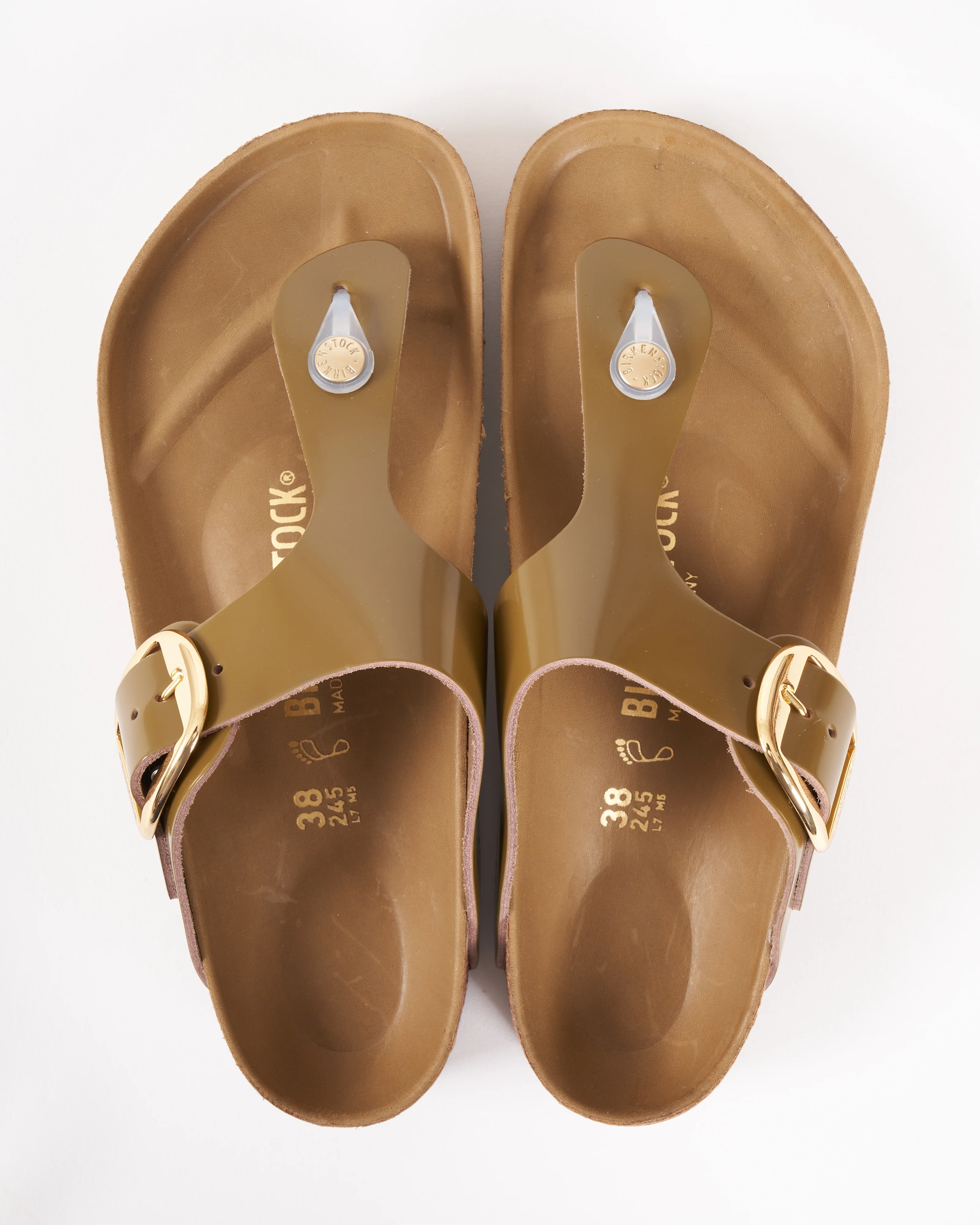 gizeh big buckle sandal - high shine mud green leather - Image 3