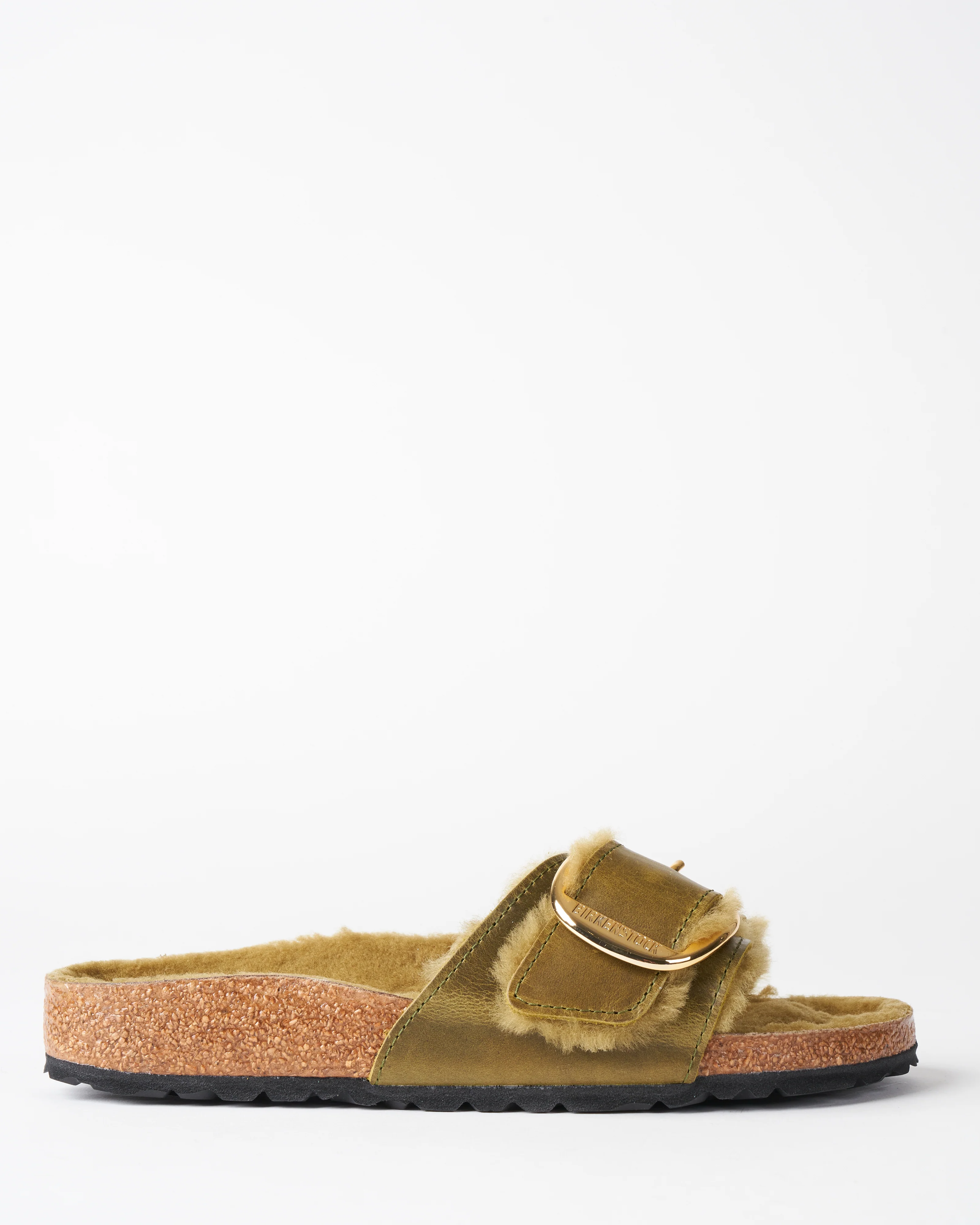 madrid big buckle sandal - green olive oiled leather/green olive shearling - Image 2