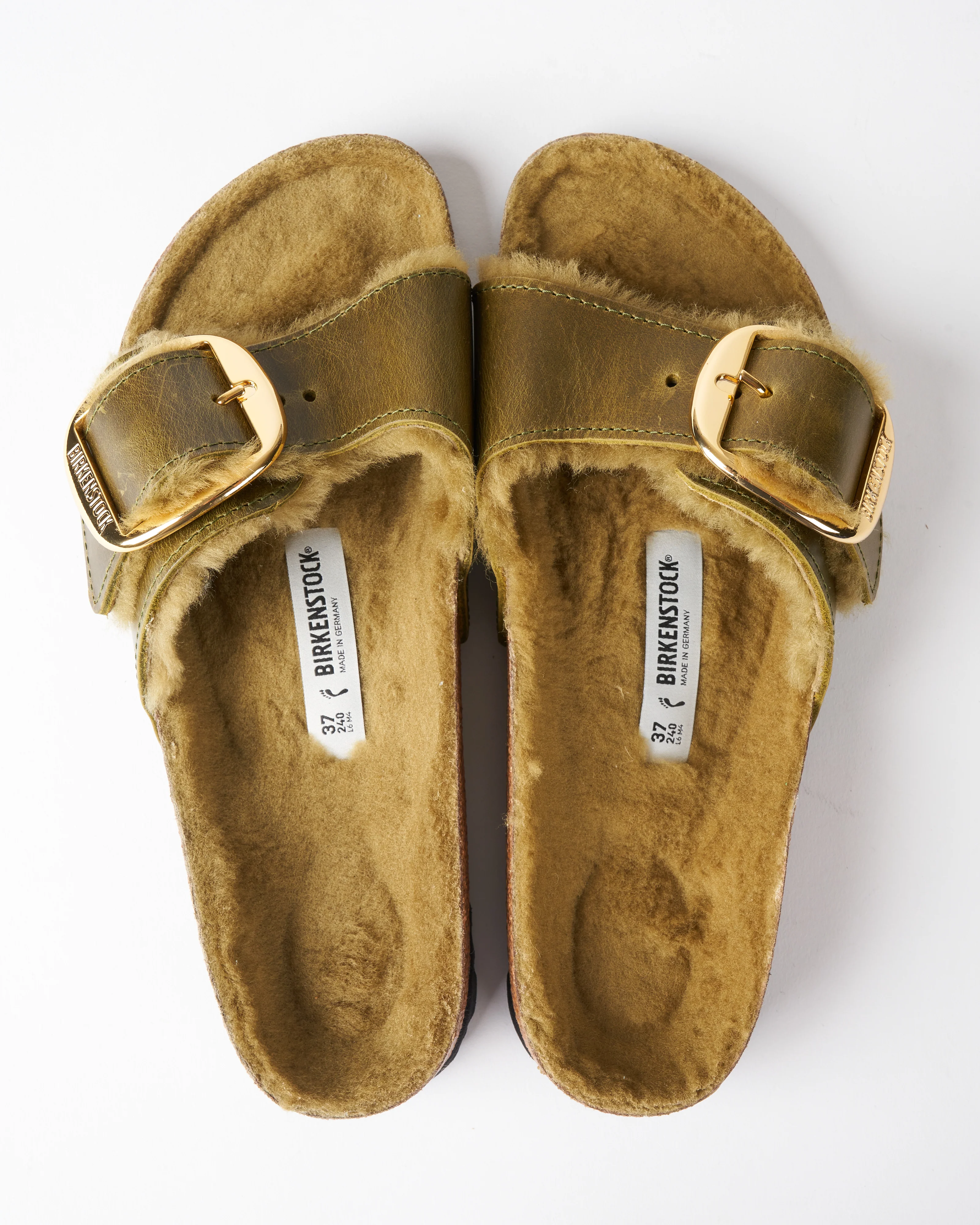 madrid big buckle sandal - green olive oiled leather/green olive shearling - Image 3