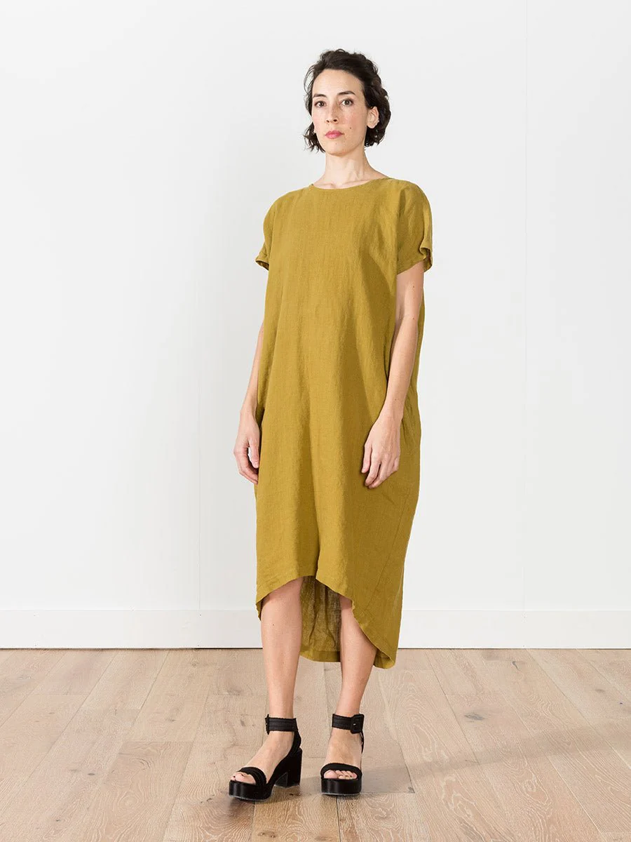 pleated cocoon dress - mustard - Image 2