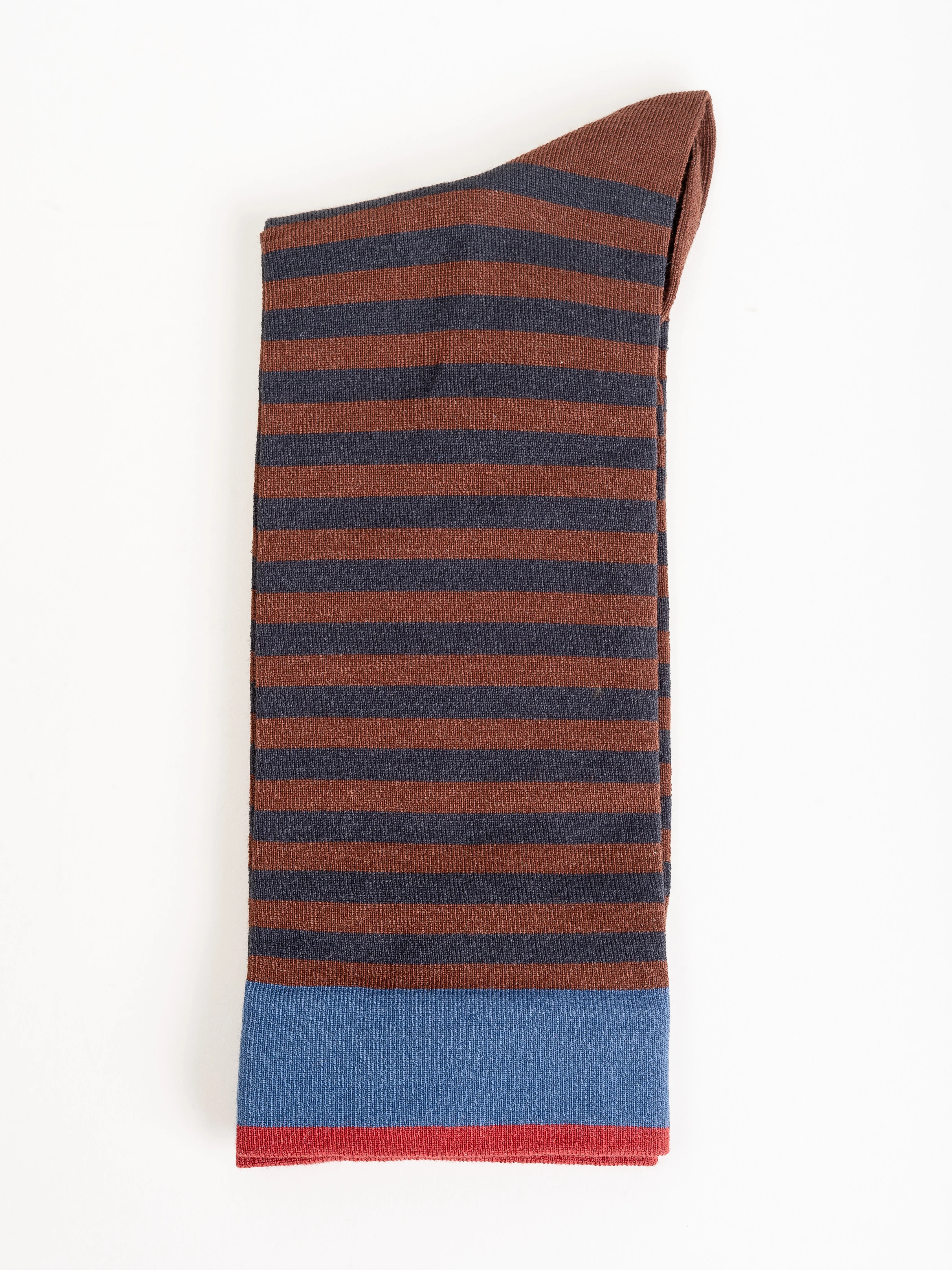 short sock - chataigne brown w/ navy stripe - Image 2