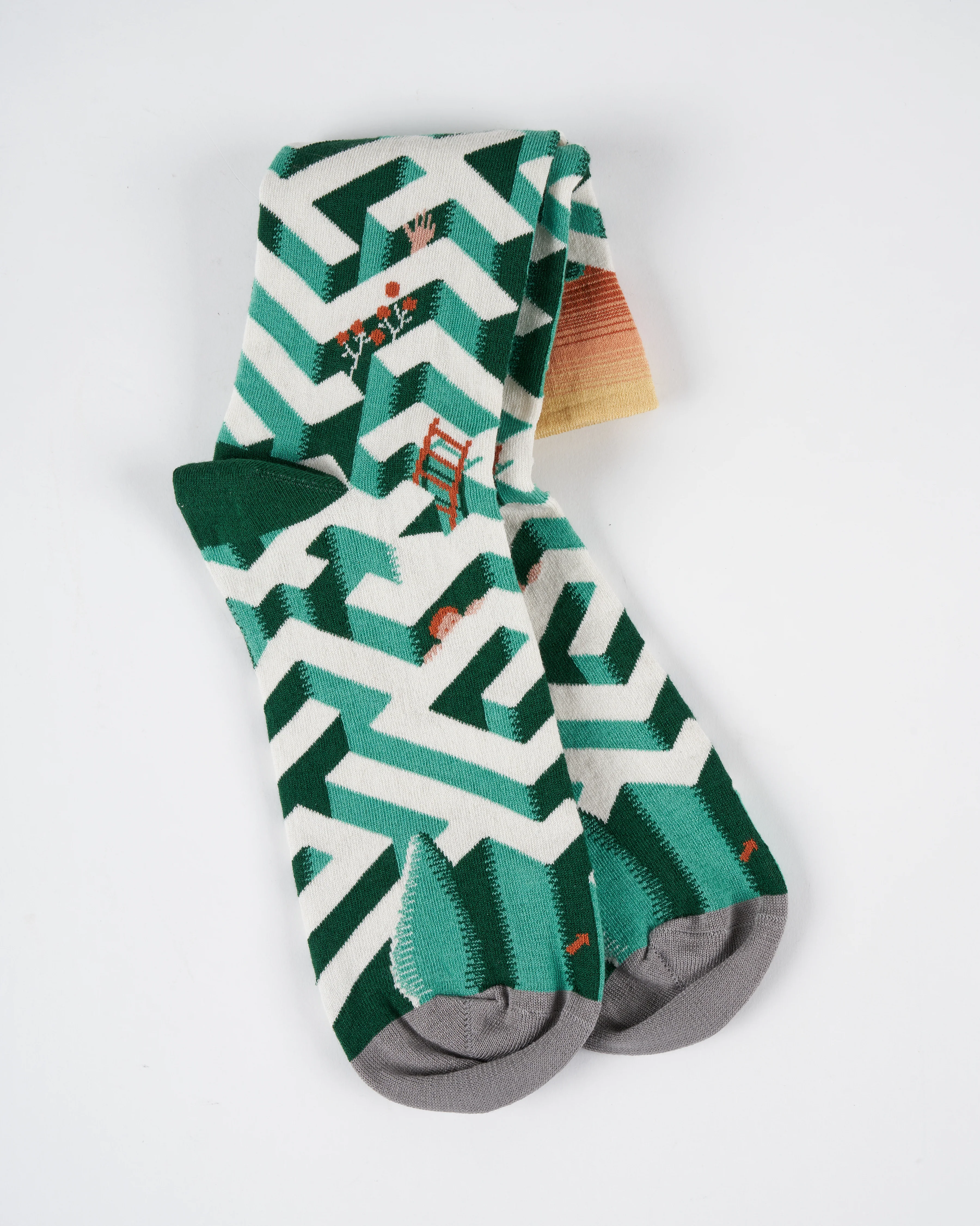 short sock- green geometric print - Image 2