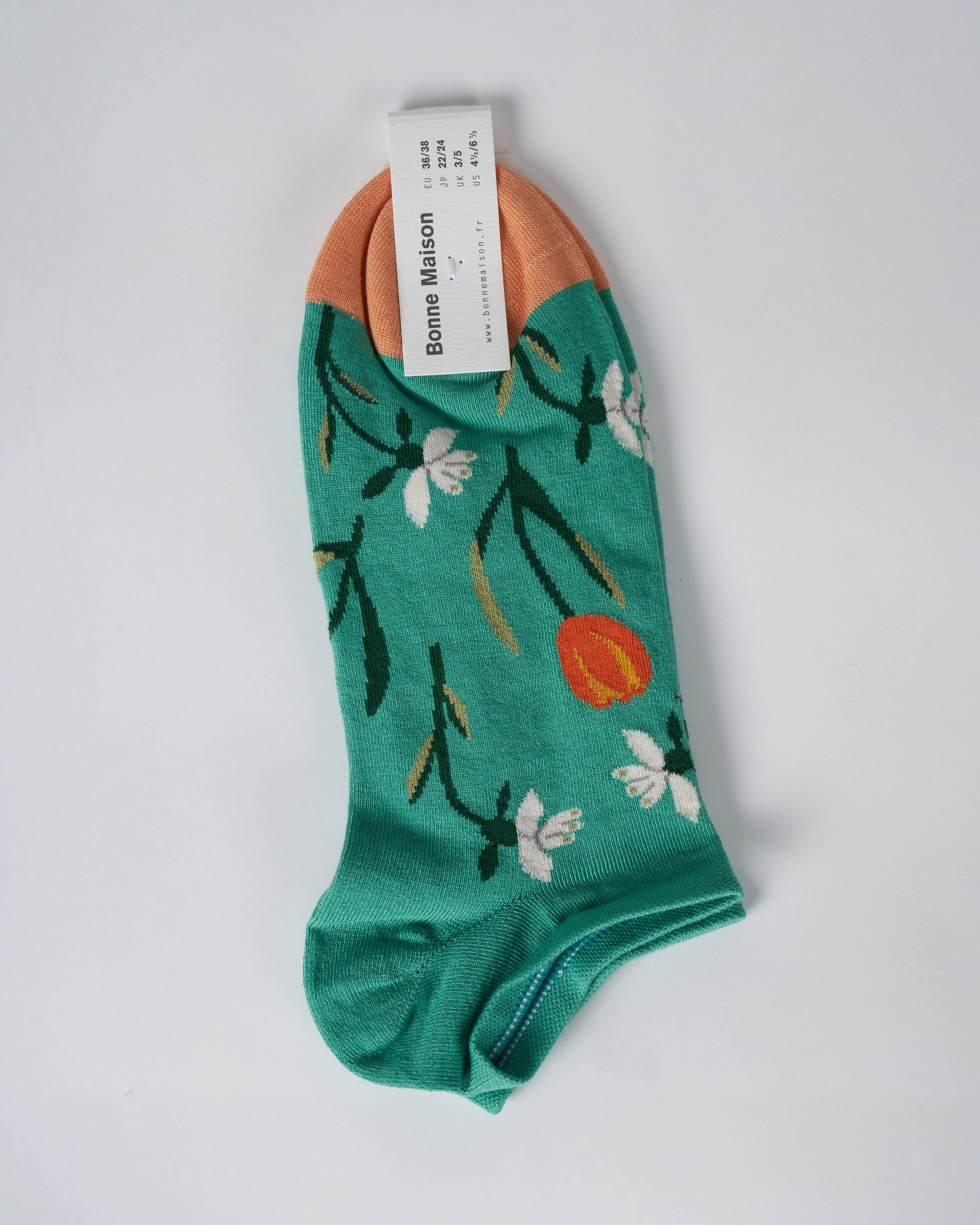 no show sock - green floral