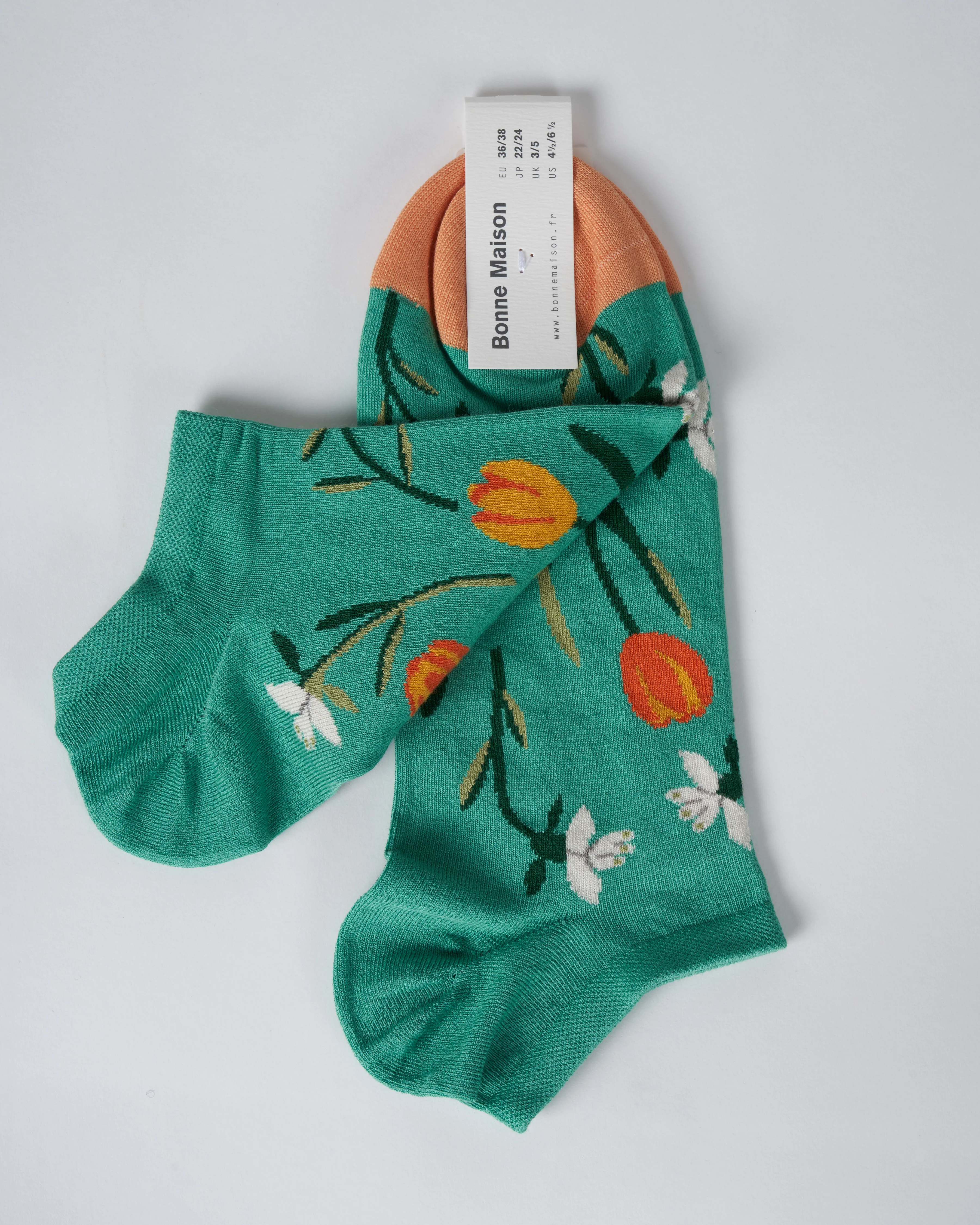 no show sock - green floral - Image 2