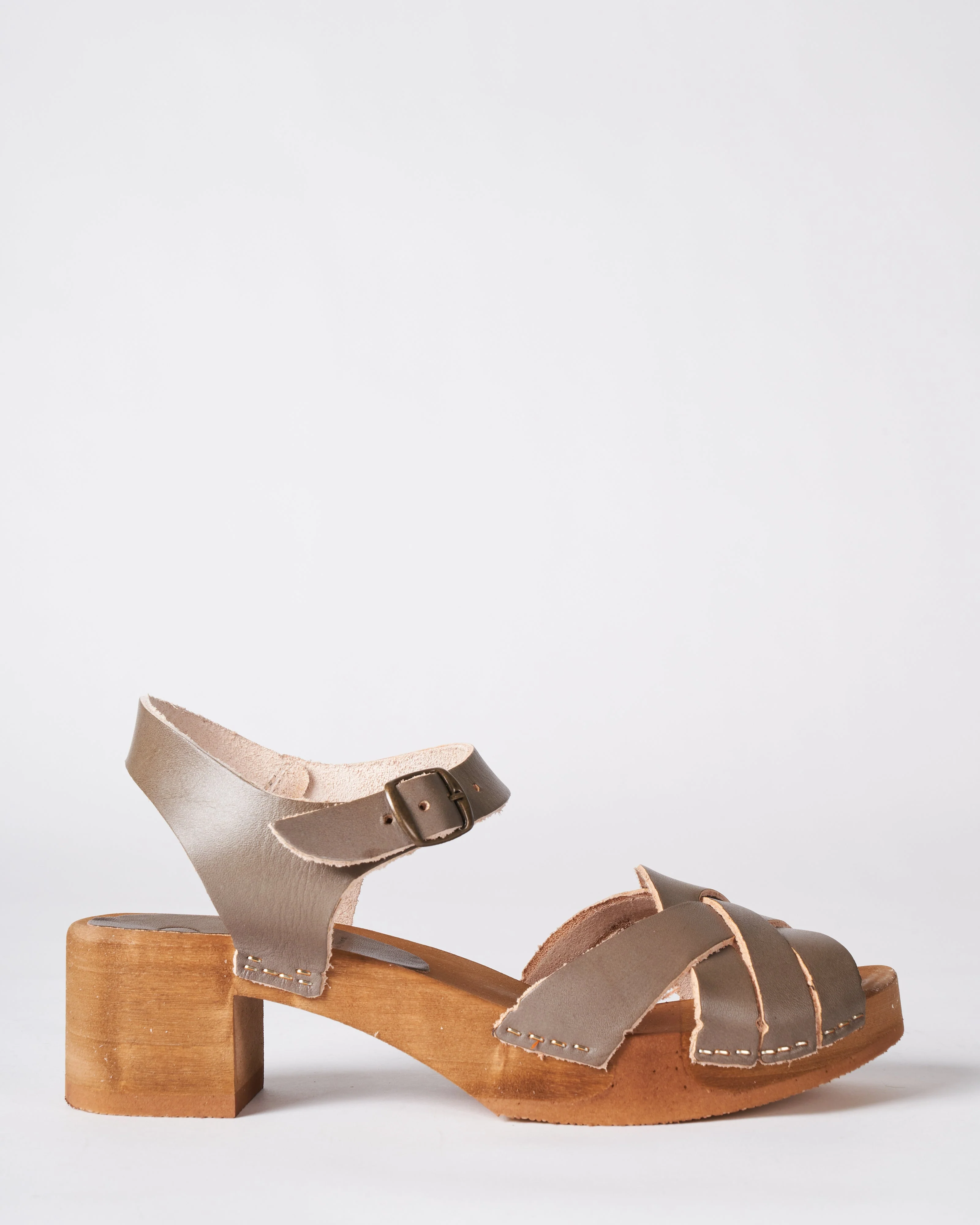 cuir b. veg kaki heel sandal clog - kaki leather - Image 2